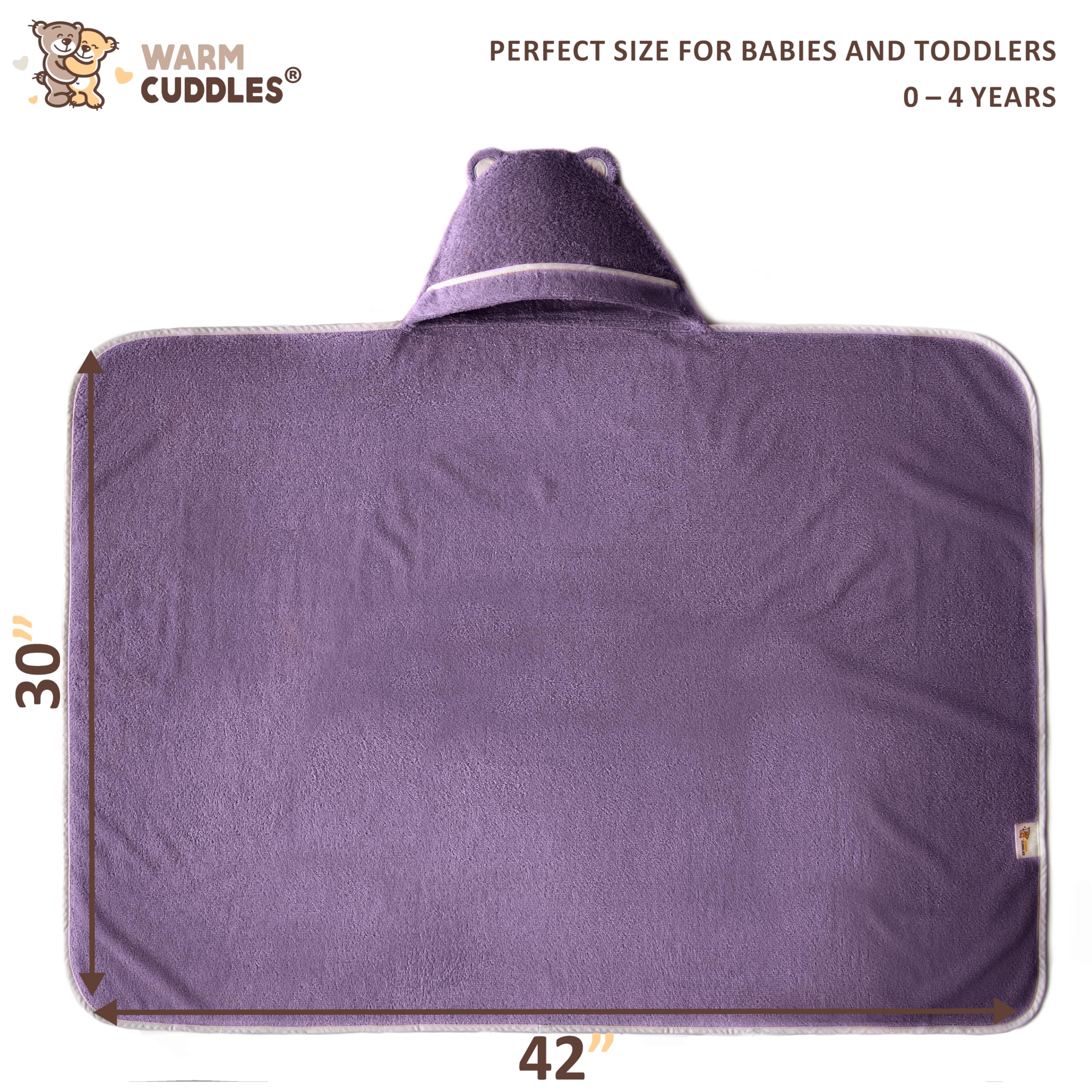 Premium Bamboo Rayon Hooded Toddler Towels - Soft & Absorbent Baby Bath Towel for Boys & Girls - Large Kids Hooded Towel (Purple) - Perfect for Bath Time, Swimming & Beach Outings