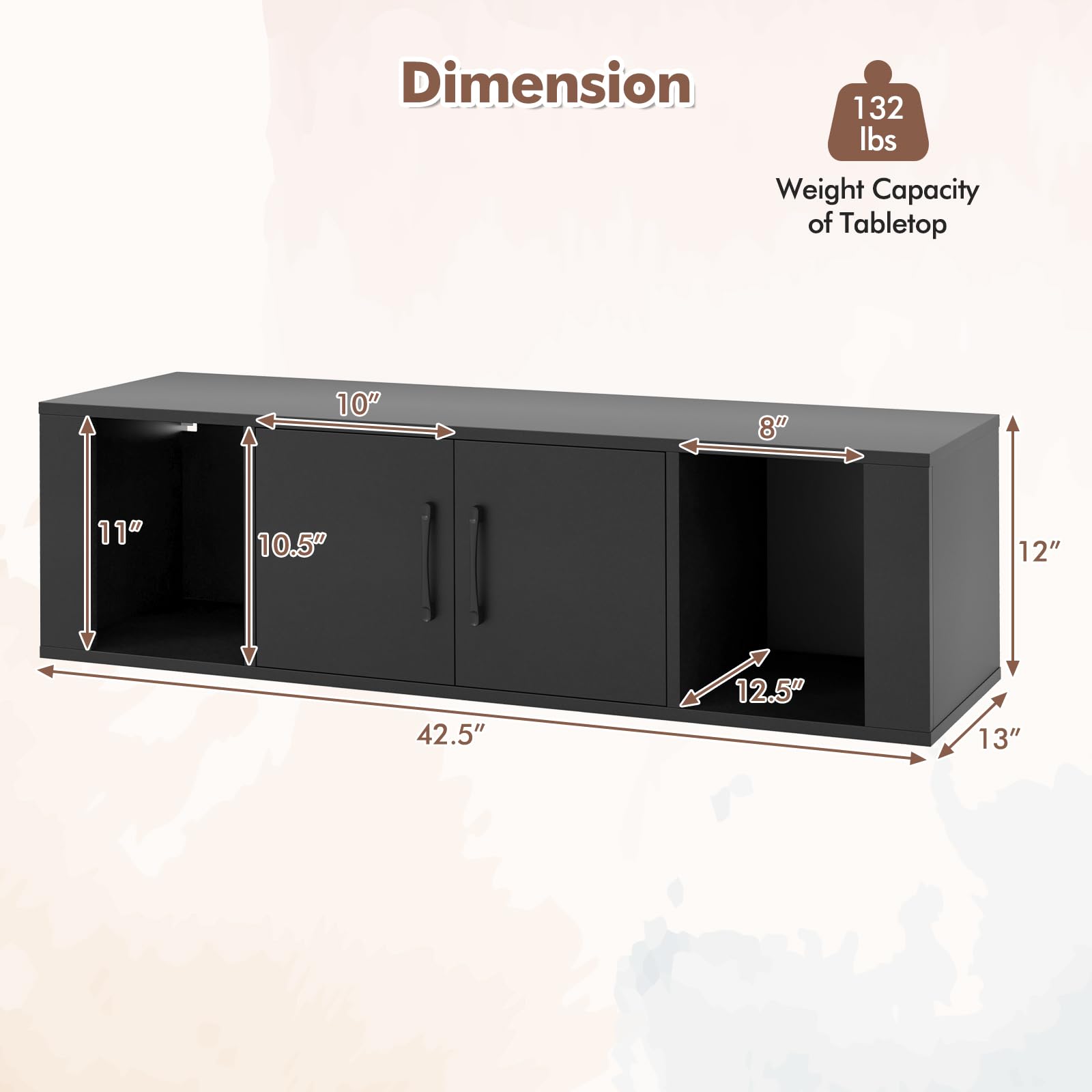Giantex 2 Cube Wall Mounted Storage Cabinet with 2 Doors & 2 Open Shelves - Floating Media Console for Home Office, Kitchen, Bathroom & Living Room - Space Saving Organizer for Books, Decor & Essentials (Black)