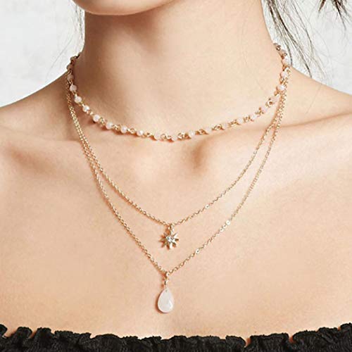 Boho Star Layered Choker Necklace with Crystal Pendant - Silver Fashion Beach Jewelry for Women & Girls | Perfect for Summer Festivals, Vacations & Boho Style Outfits