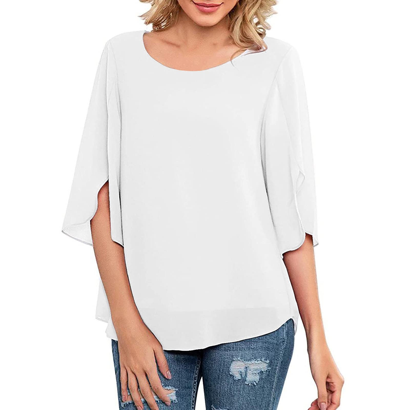 Women's 3/4 Sleeve Button-Down Polyester Blouse - Casual Comfort Top for Home, Office & Everyday Wear