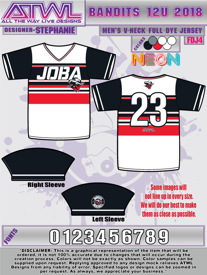 Bandits 12U Full Dye Baseball Jersey - Youth Team Uniform for Fall Season - Perfect for Little League Games & Tournament Play