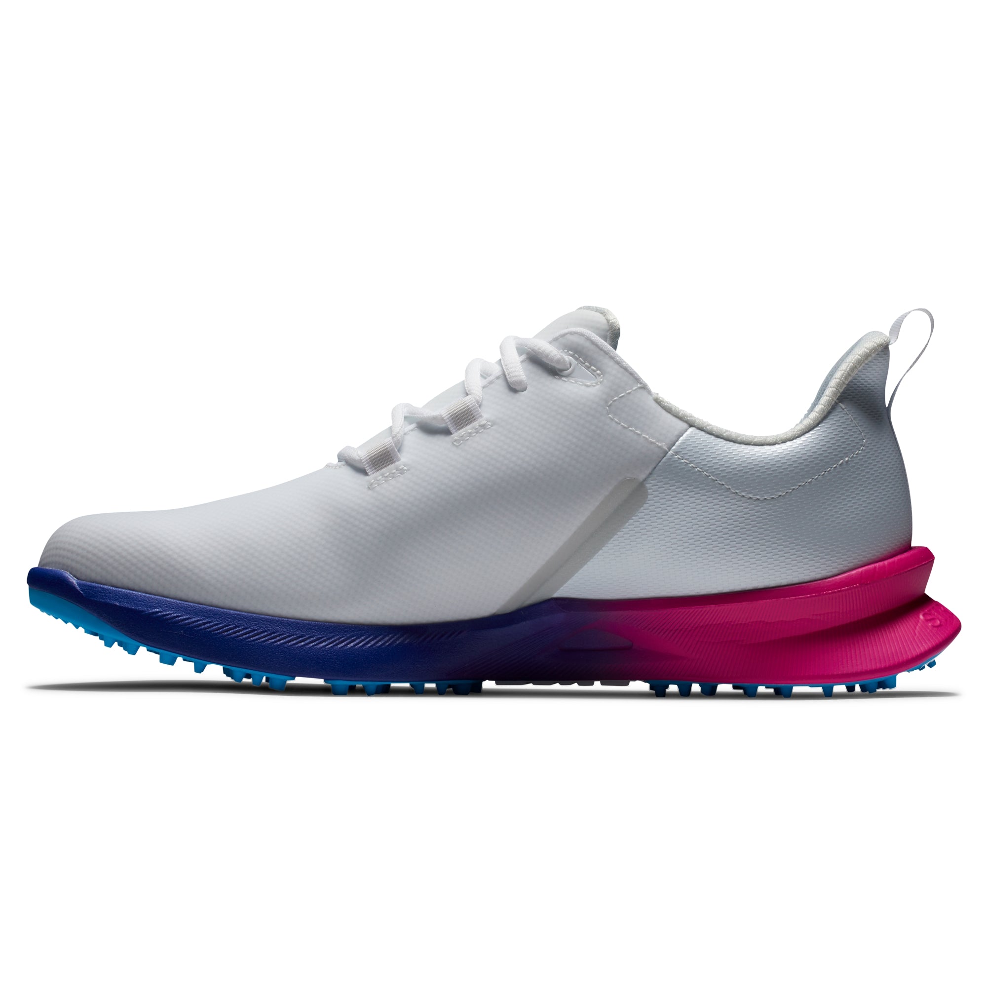 FootJoy Fuel Men's Spiked Golf Shoes - White/Pink/Blue | Lightweight Comfort & Traction | Perfect for Walking Courses & Tournament Play (Previous Season Model)