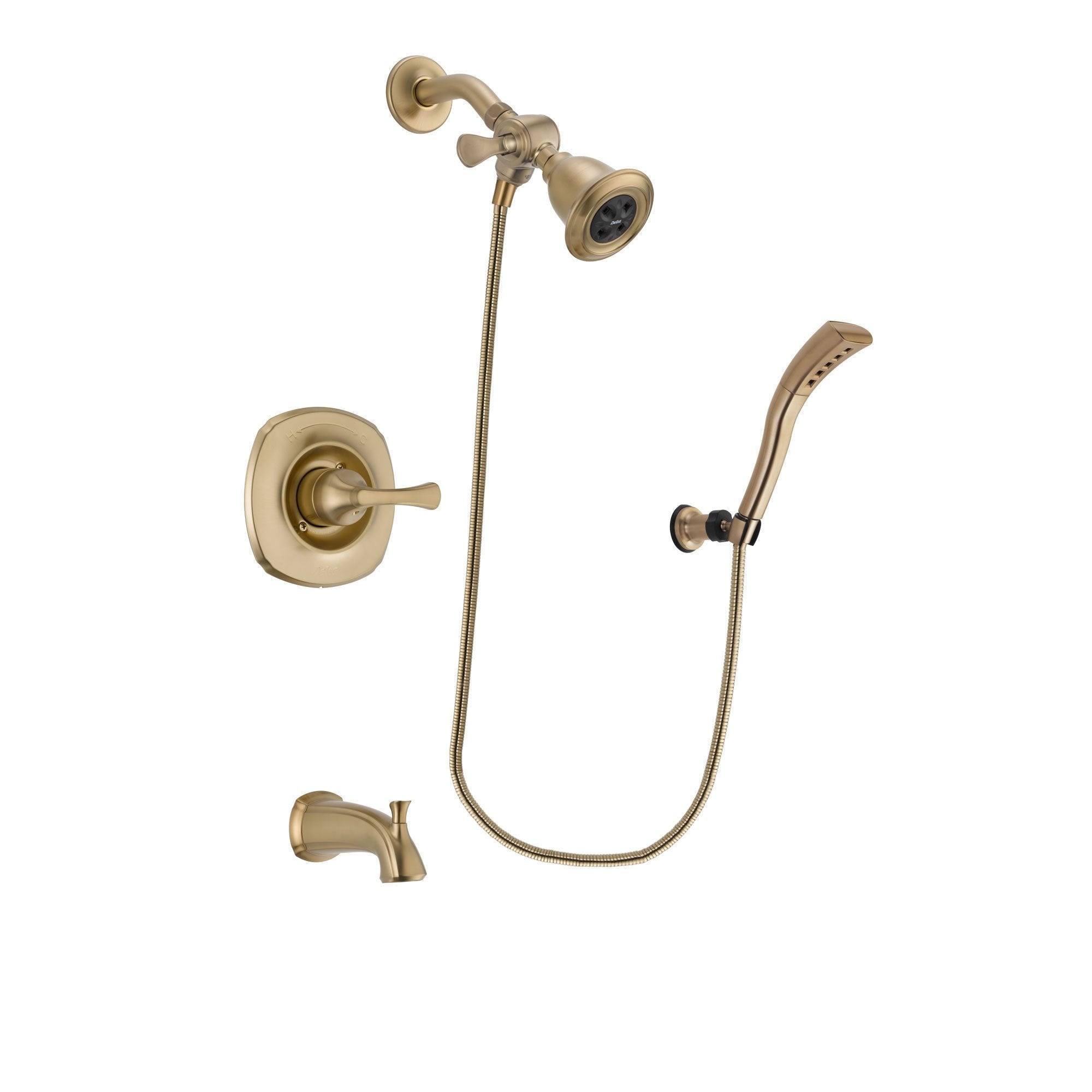 Delta Addison Champagne Bronze Tub and Shower Faucet System with Water-Efficient Showerhead, Wall Mount Handheld Spray, Rough-in Valve & Spout - DSP3667V | Modern Bathroom Upgrade for Spa-Like Experience