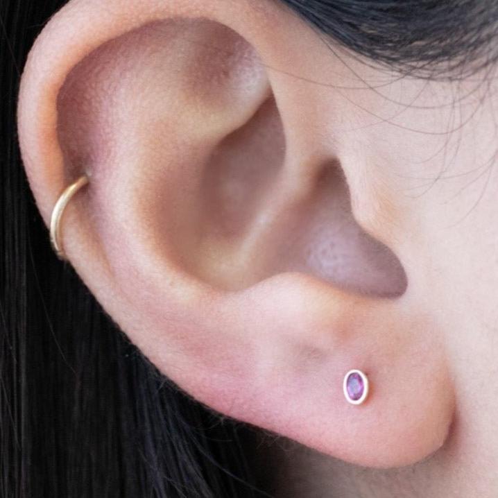 14k Yellow Gold Oval Pink Ruby Flat Back Stud Earrings - Bezel Set for Women | Perfect for Weddings, Parties & Everyday Elegance