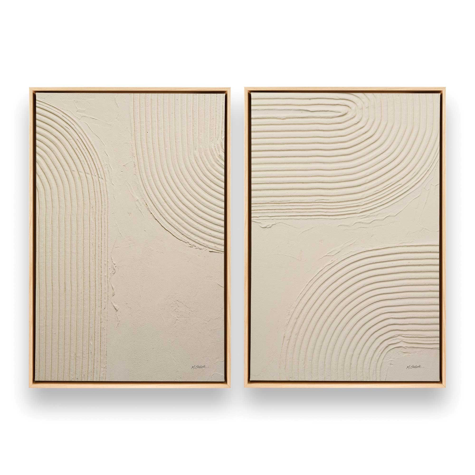 Beige Abstract Canvas Wall Art - Set of 2 Modern Home Decor Prints for Living Room, Bedroom & Office | Echoed Curves Artwork