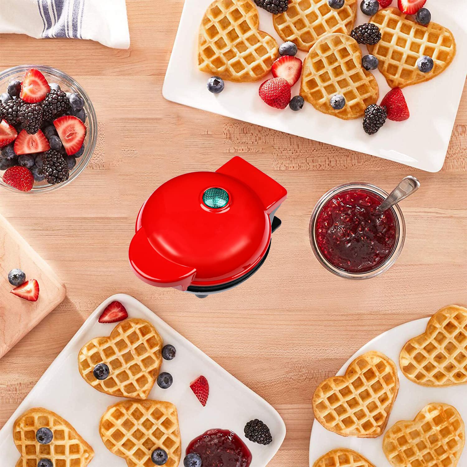 Mini Waffle Maker with Non-Stick Coating - 350W Heart-Shaped Waffle Iron for Kids, Perfect for Birthday Parties, Easter Breakfast & Family Gatherings