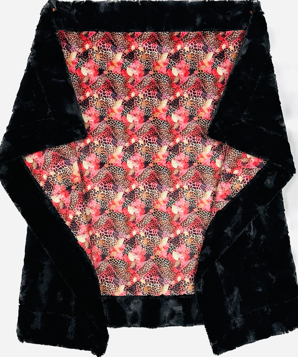 Leopard Pink and Gold on Black Mirage Luxe 46x63 Inch Soft Travel Blanket - Perfect for Airplanes, Camping, and Cozy Home Decor