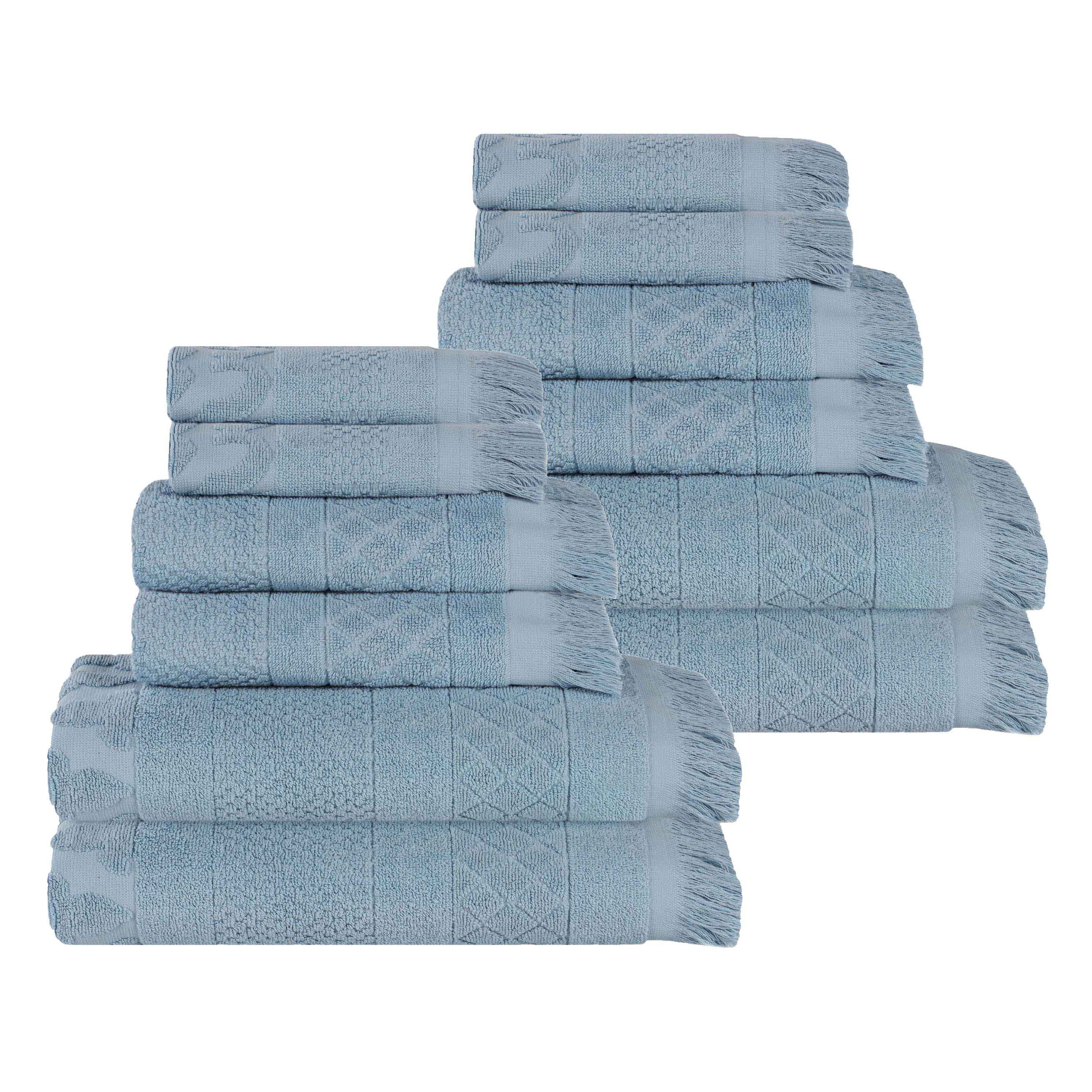 Rolla Cotton Geometric Jacquard Plush Soft Absorbent 12-Piece Bath Towel Set | Luxury Spa & Guest Bathroom Essentials