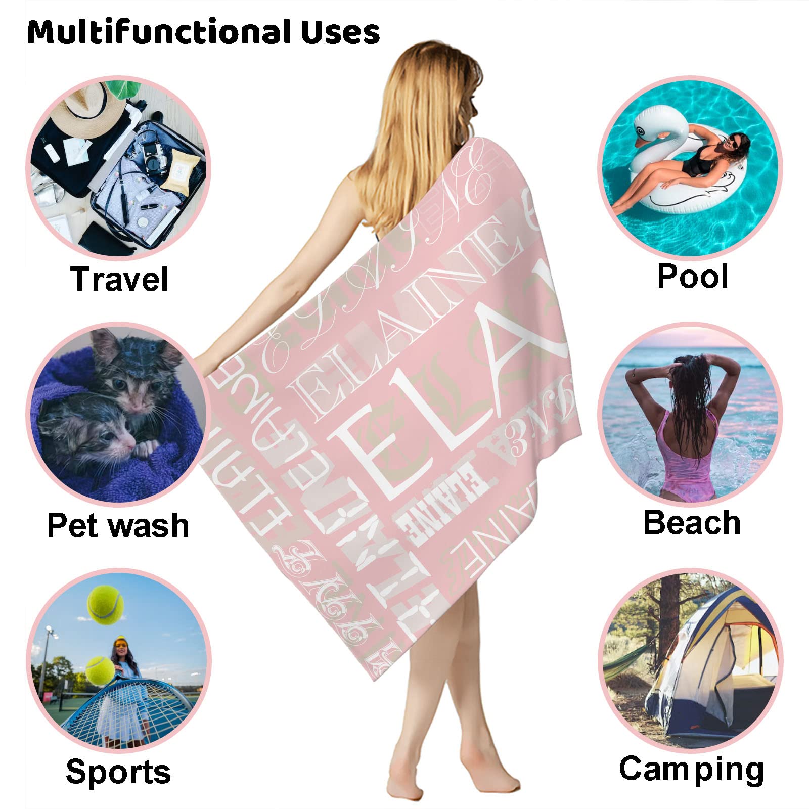 Custom Personalized Beach Towel with Name - Kids & Adults Pool Towel, 30
