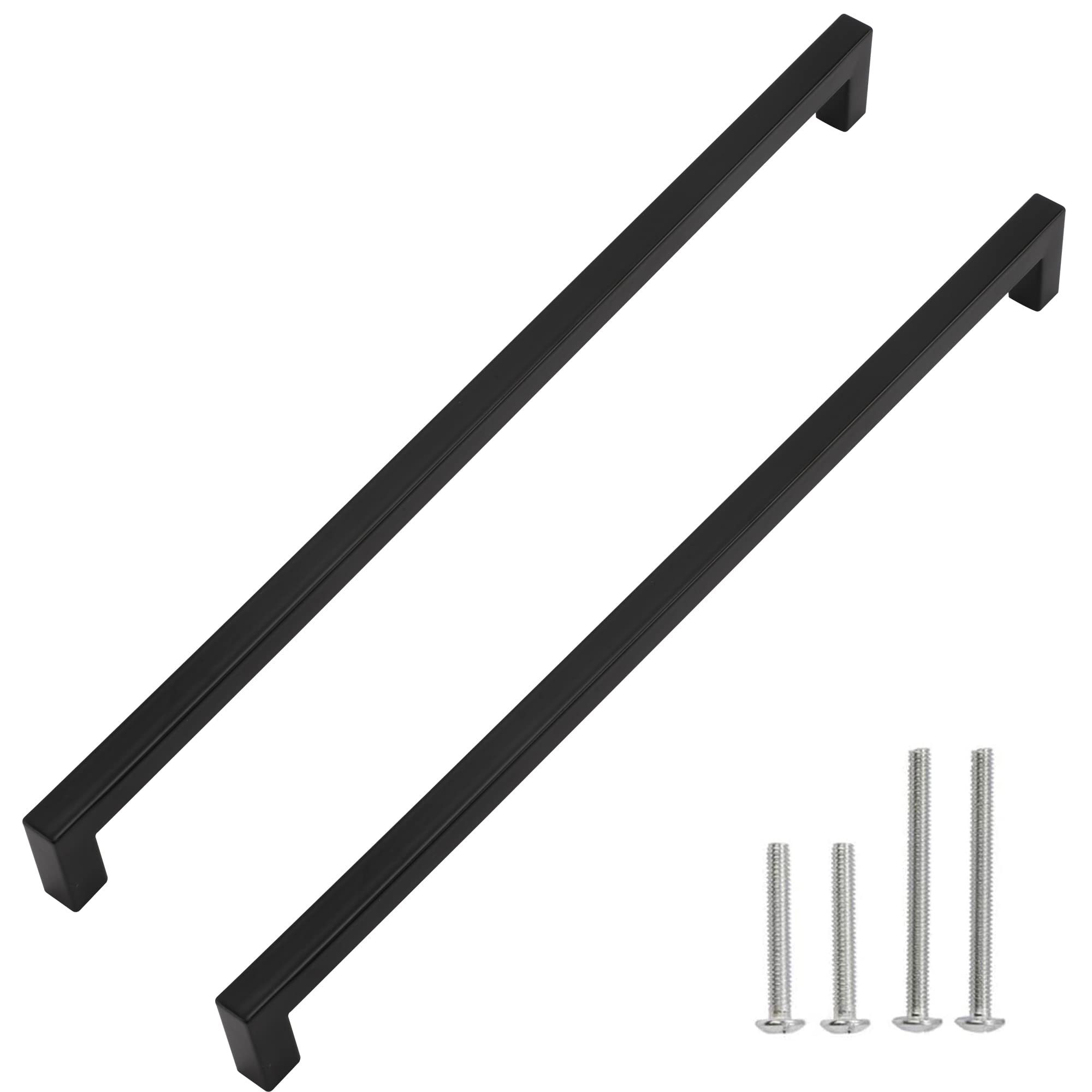 Redunest Matte Black Cabinet Pulls - 2 Pack 15 Inch Stainless Steel Square Drawer Handles for Kitchen Cabinets & Cupboards (384mm Hole Centers) - Perfect for Modern Home & Office Furniture Hardware