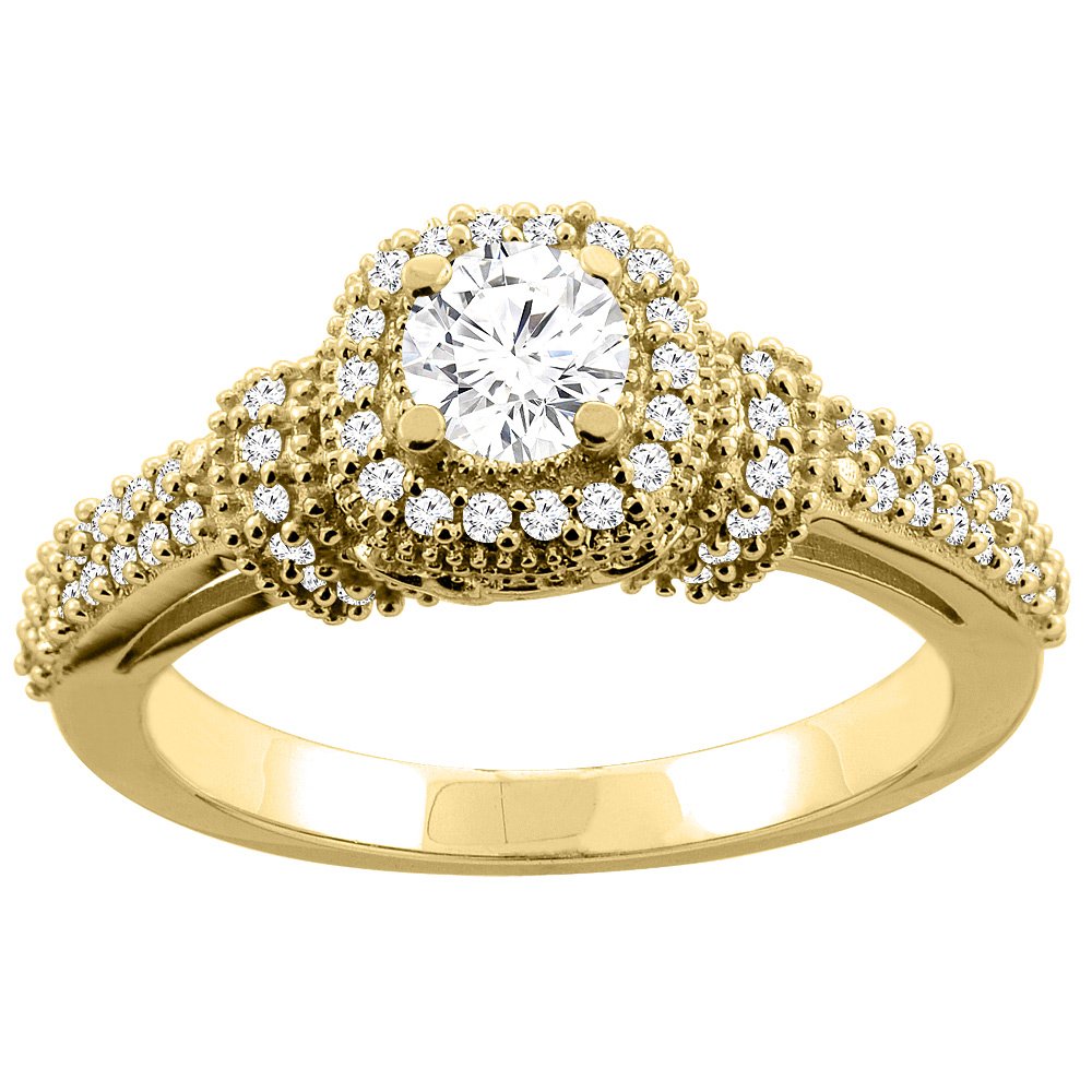 14K Gold 0.76 Carat Round Diamond Halo Engagement Ring for Women - Size 5 to 10 - Perfect for Proposals, Weddings & Anniversary Gifts