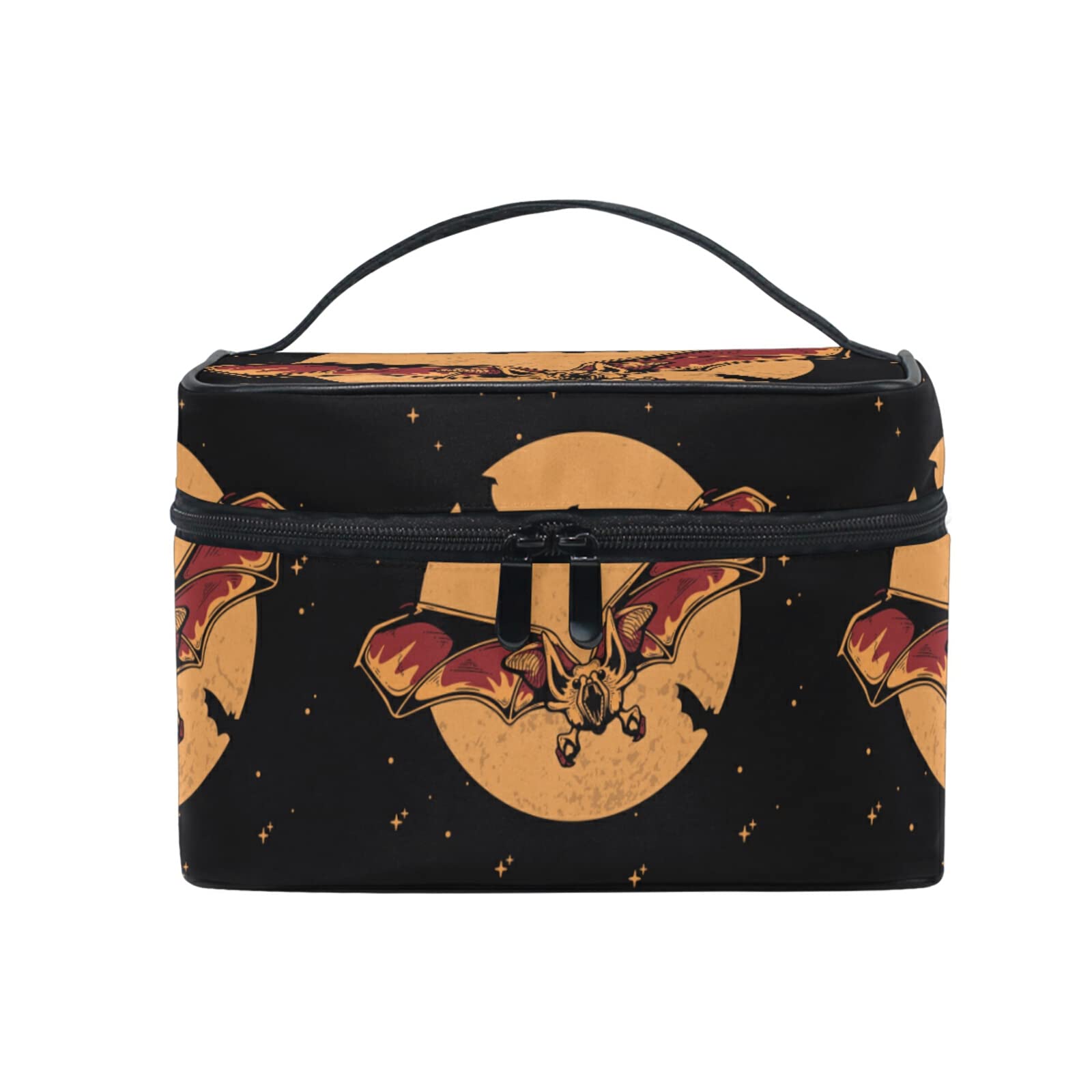 Halloween Moon Bat Makeup Bag for Women - Cute Cosmetic & Toiletry Travel Organizer - Perfect for Halloween Parties, Travel, and Daily Beauty Storage