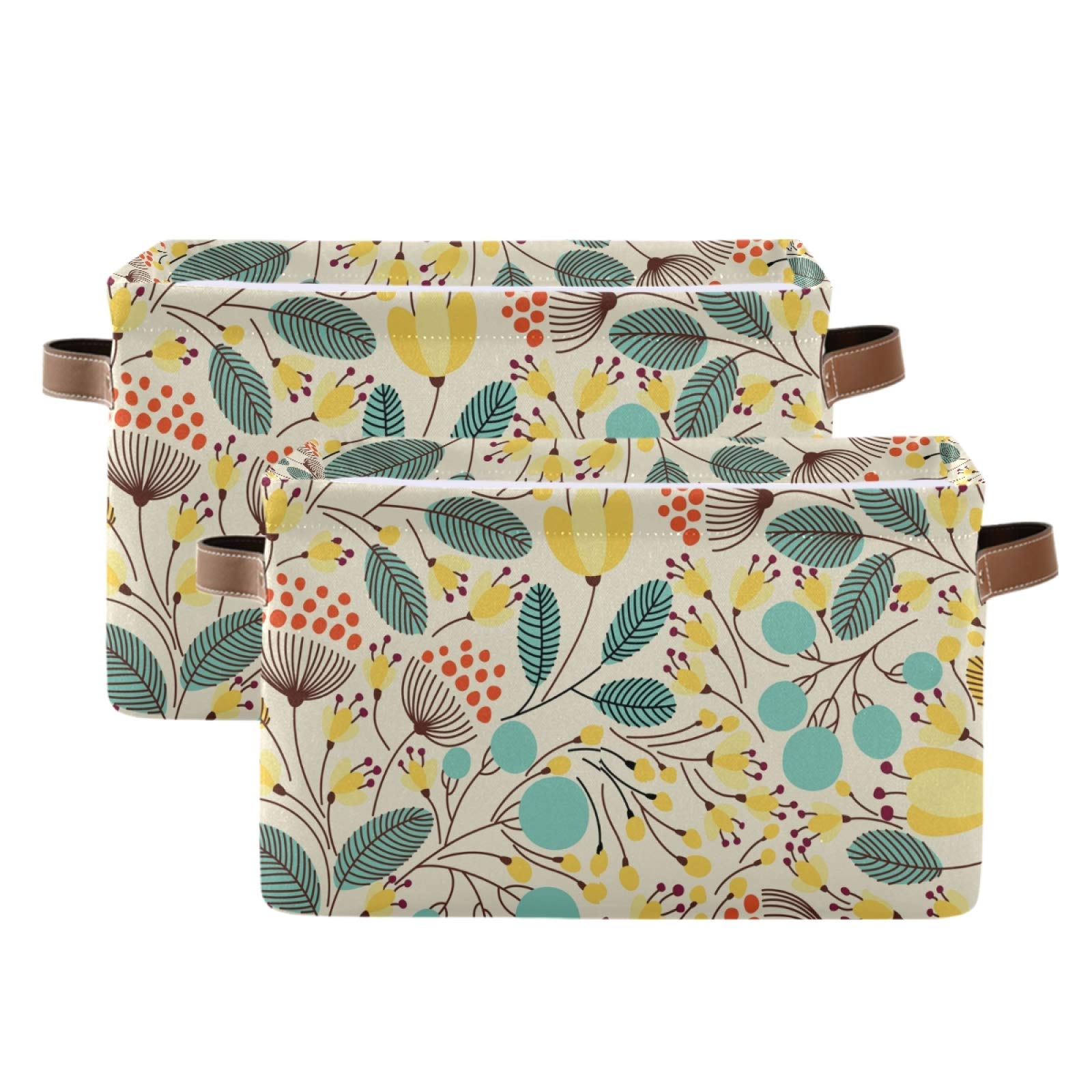 Yellow Floral Canvas Storage Basket - Square Storage Bin for Home & Office Organization - Closet, Shelf, and Desk Organizer - Perfect for Bedroom, Bathroom, and Kids' Room Storage (1-Pack)