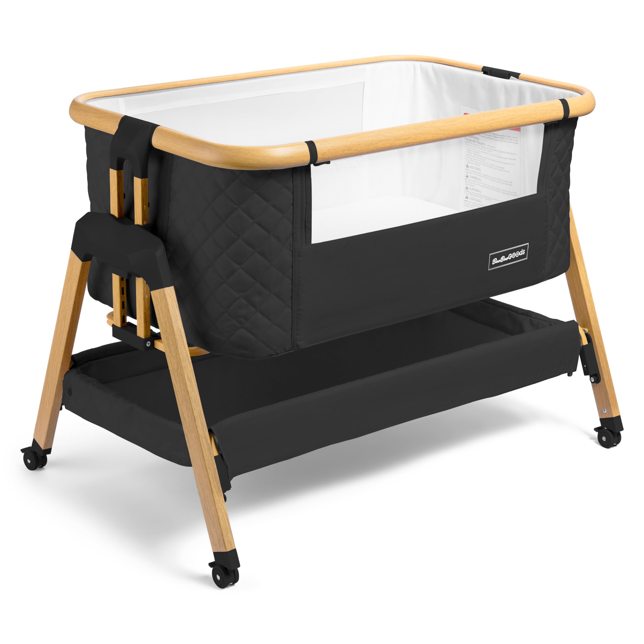 3 in 1 Portable Baby Bassinet with Wheels - Adjustable Bedside Sleeper Crib for Newborns & Infants, 7 Height Settings with Comfort Foam Mattress, Storage Basket & Carry Bag Included - Perfect for Nursery, Bedroom & Travel
