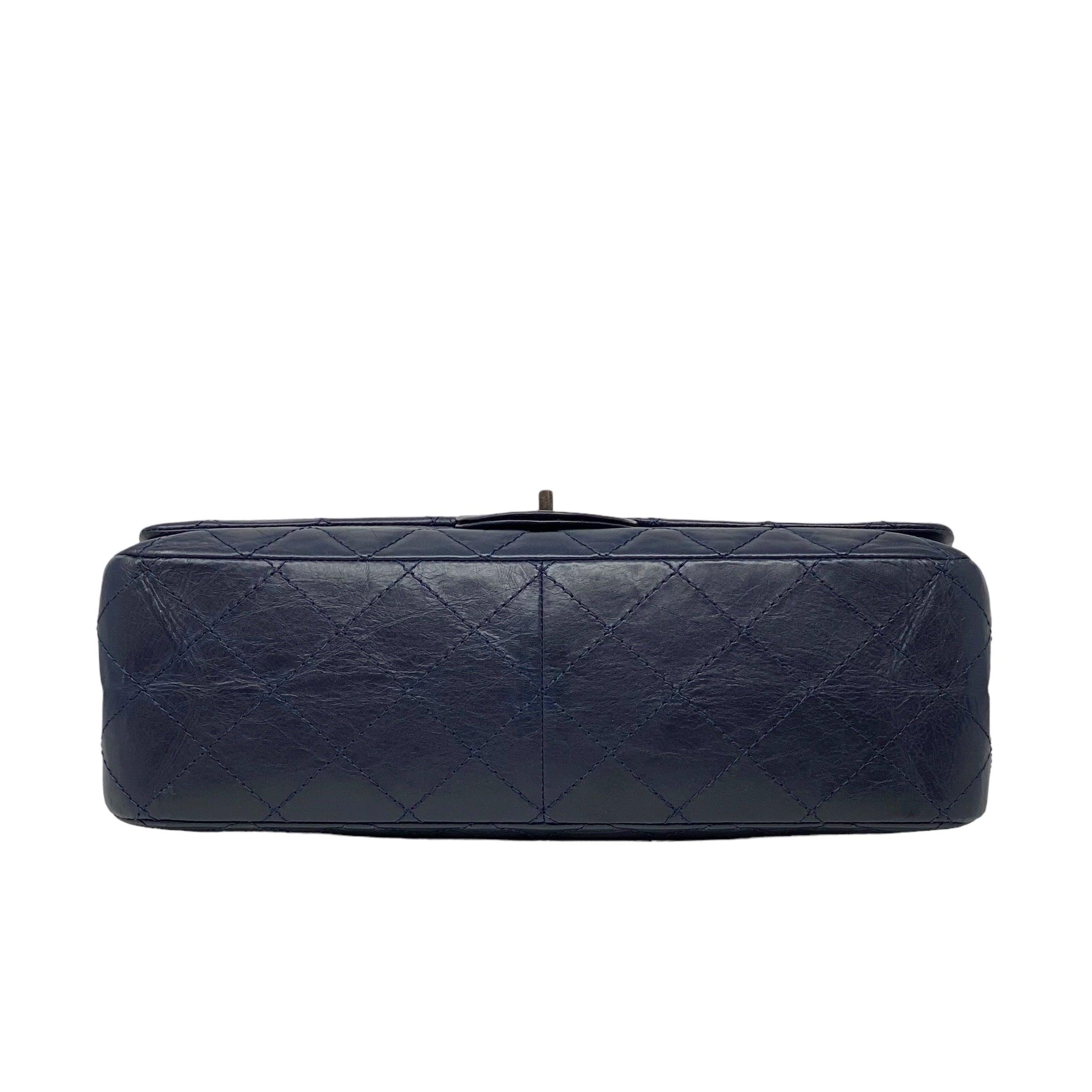 Chanel Navy Crinkled Calfskin 2.55 Reissue 227 Flap Bag - Luxury Designer Handbag for Women, Perfect for Evening Events & Special Occasions