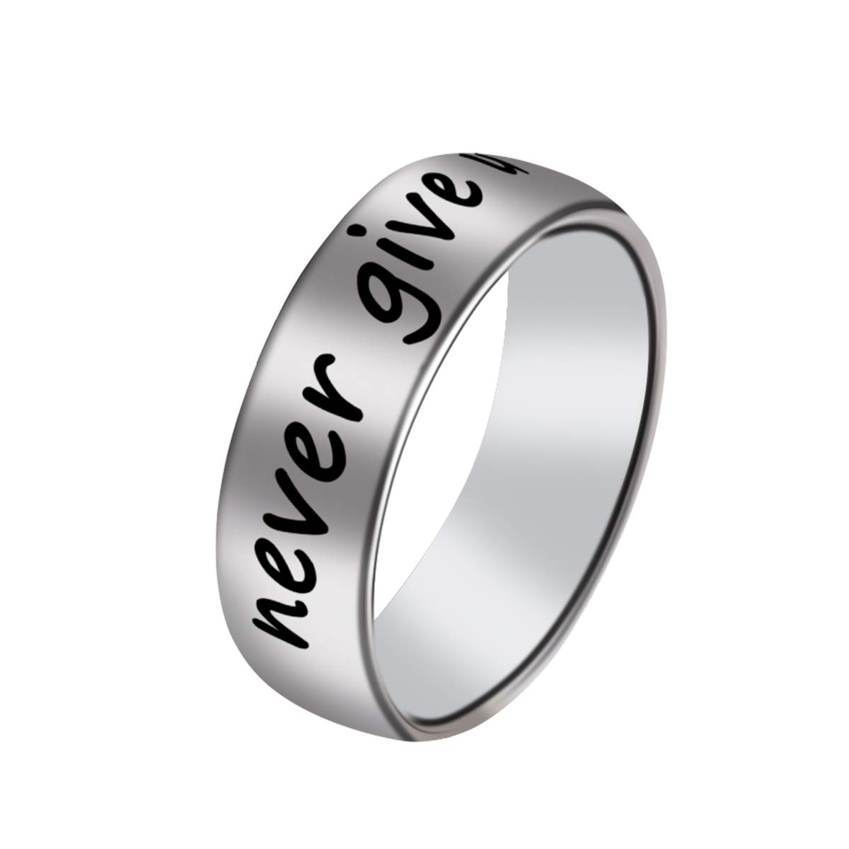 Never Give Up Engraved Stainless Steel Ring for Men & Women - Inspirational Jewelry Gift for Birthday, Graduation, Christmas, Valentine's Day & Anniversary (Size 6-12) - Perfect for Daily Wear, Motivational Gift & Special Occasions