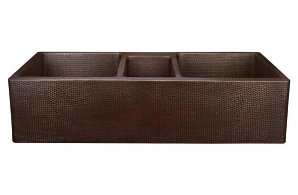 Extra Large Copper Farmhouse Sink with Triple Bowl - Vintage Style Kitchen Sink for Rustic & Modern Homes - Perfect for Cooking, Cleaning & Entertaining