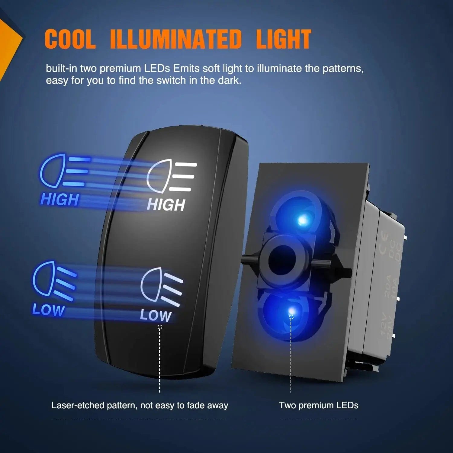7Pin DPDT On/Off Momentary High Low Beam Headlight Rocker Switch with Blue LED - Perfect for Car, Truck, Boat & Off-Road Vehicle Lighting Systems