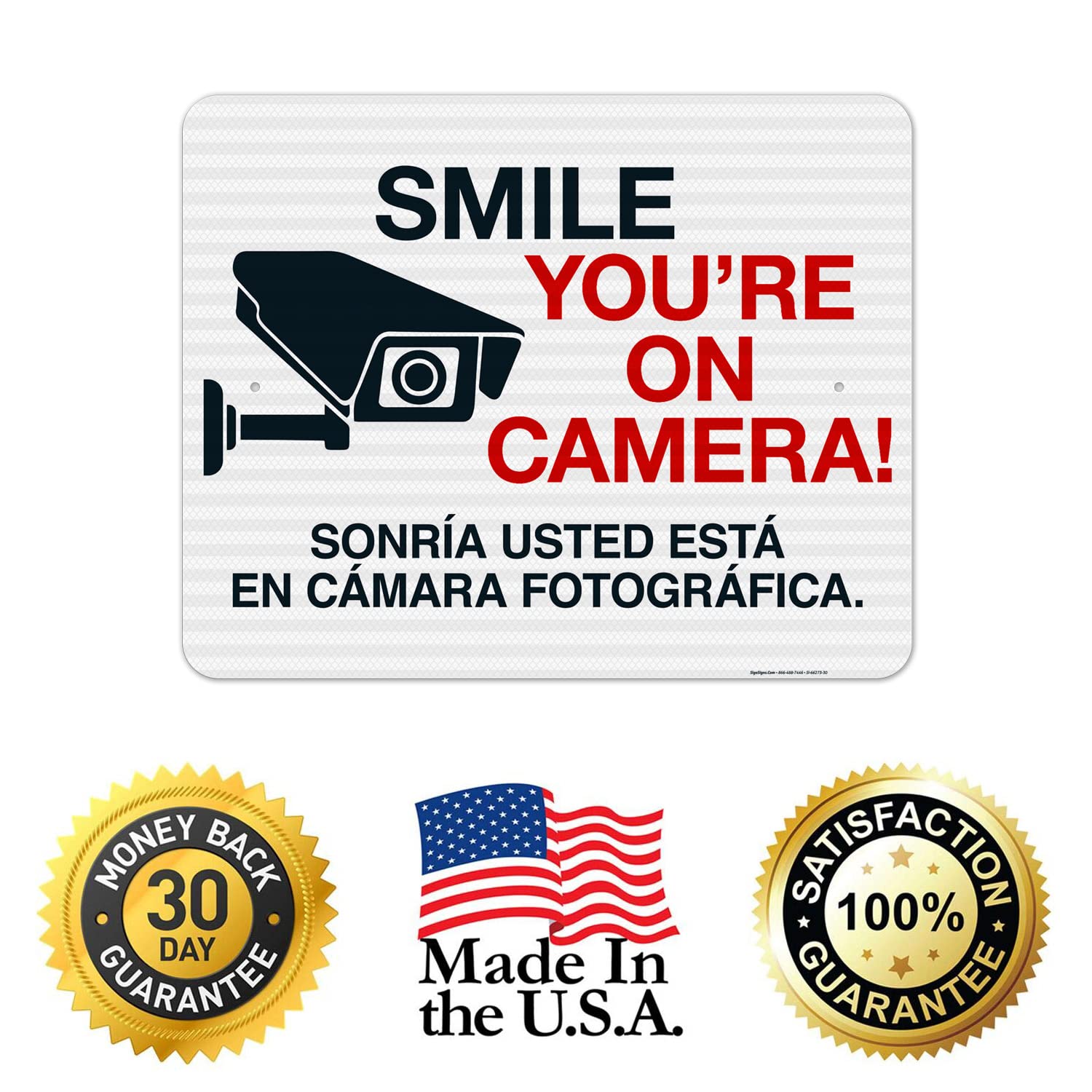 Smile You're On Camera Bilingual Sign - 24x30 Inches Reflective Aluminum Safety Sign - 3M EGP .080 Fade-Resistant - Made in USA by Sigo Signs - Perfect for Parking Lots, Warehouses & Security Areas
