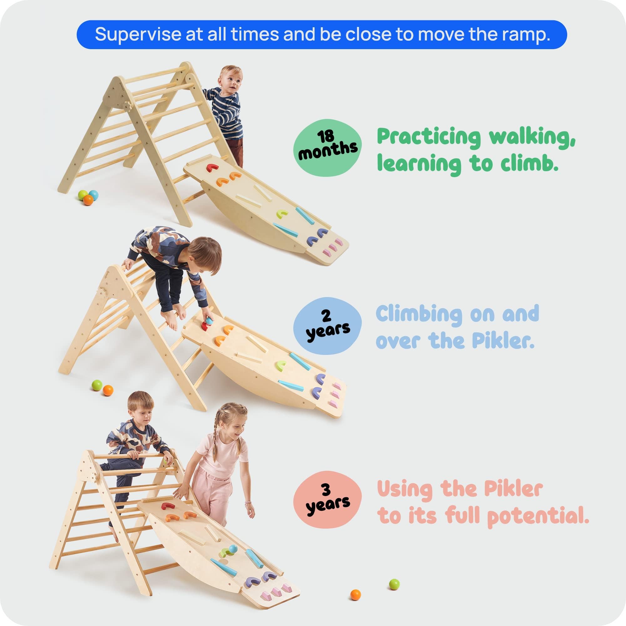 **Pikler Triangle Climber with Ramp - Montessori Wooden Climbing Toy for Toddlers, Indoor Play Gym for Kids, Safe & Sturdy Baby Climbing Set - Perfect for Home Playrooms, Daycares & Montessori Learning Spaces**