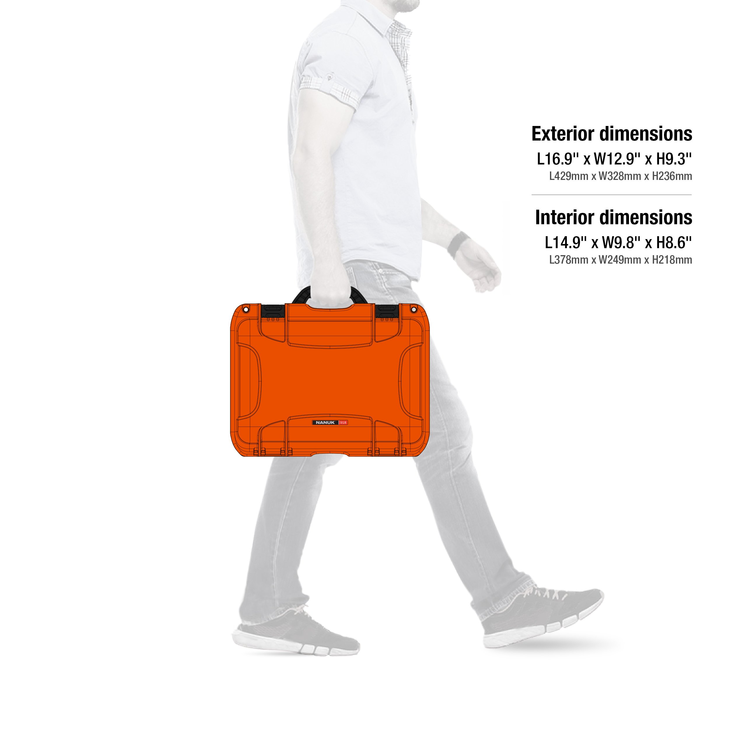Nanuk 918 Waterproof Carry-on Hard Case with Lid Organizer & Padded Divider - Orange | Durable Travel Protection for Cameras, Drones & Electronics | Airline Approved Luggage