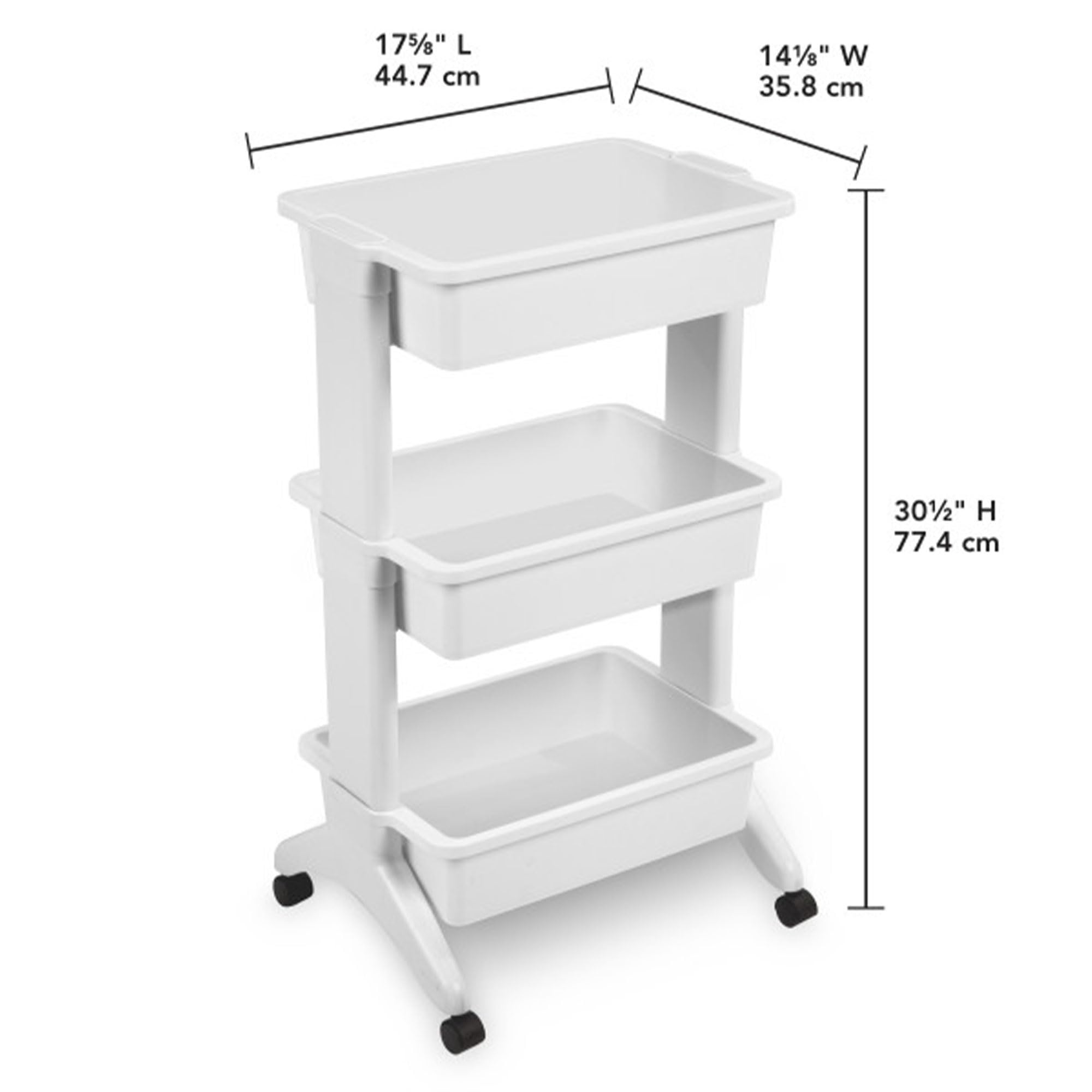 Sterilite 3-Tier Rolling Utility Cart with 360° Wheels - 10 lb Capacity per Tier, White Storage Organizer (6-Pack) - Perfect for Kitchen, Bathroom, Office & Dorm Organization