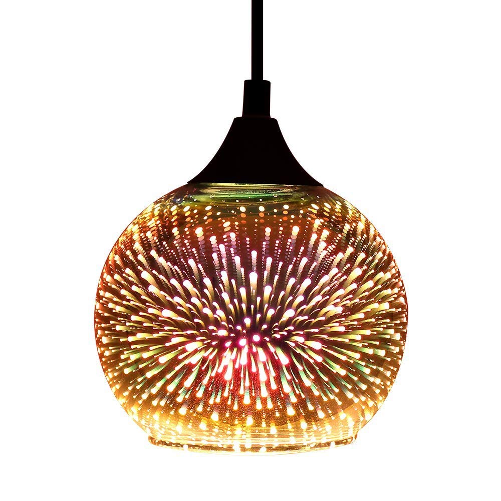 Modern LED Chandelier Light - 3D Multicolor Fireworks Glass Ceiling Lamp with Electroplated Silver Finish | Minimalist Art Pendant Lighting for Living Room, Bedroom, Dining Room & Entryway Decor