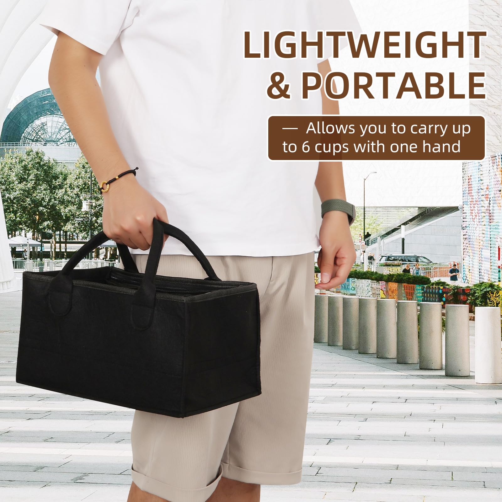 Portable 6-Cup Drink Carrier with Handle - Sturdy Black Beverage Holder for Coffee, Soda & Smoothies - Perfect for Parties, Picnics & Office Use