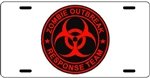 White & Red Zombie Outbreak Response Team License Plate - Durable Metal Car Tag for Post-Apocalyptic Vehicles, Halloween Decor, and Themed Parties