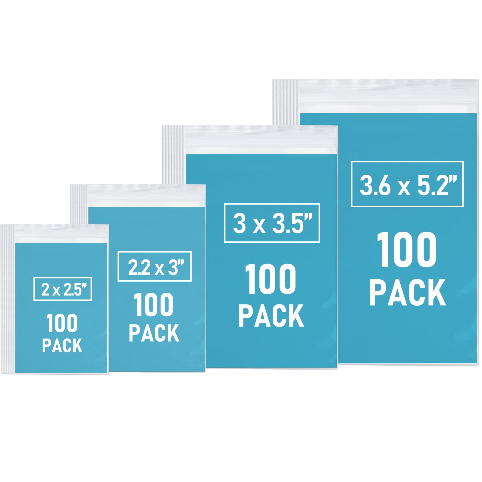 400 PCS Small Plastic Bags - 4 Sizes Resealable Mini Poly Bags for Jewelry, Pills, Beads & Screws - Clear Storage Baggies for Organizing, Packaging & DIY Crafts