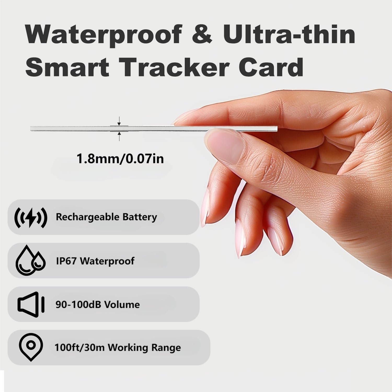 VINGNUT Wireless Rechargeable Wallet Tracker Card - Ultra Slim Design, Compatible with Apple Find My (iOS) for Wallet, Phone, Passport & Luggage Tracking - Perfect for Travel, Work & Daily Use (1 Pack)
