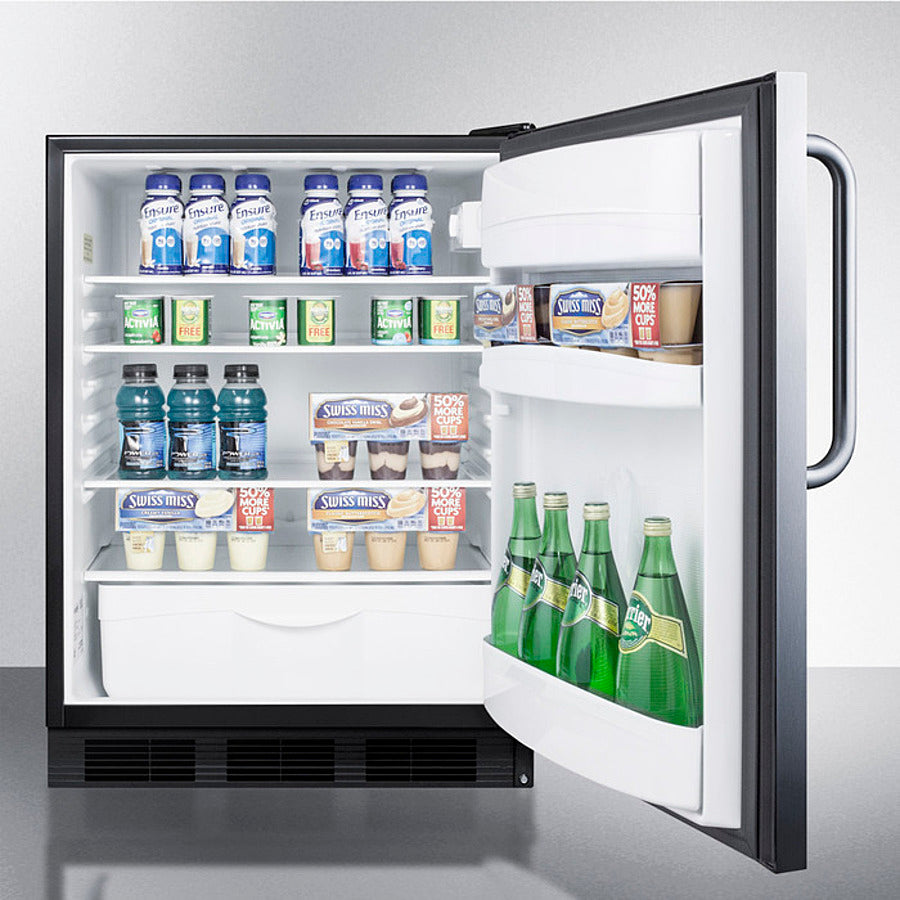 Accucold 24 Inch Wide Built-In All Refrigerator with Towel Bar Handle - Stainless Steel FF6BKBISSTB | Perfect for Kitchen, Basement, or Garage Storage | Energy Efficient & Space Saving Design