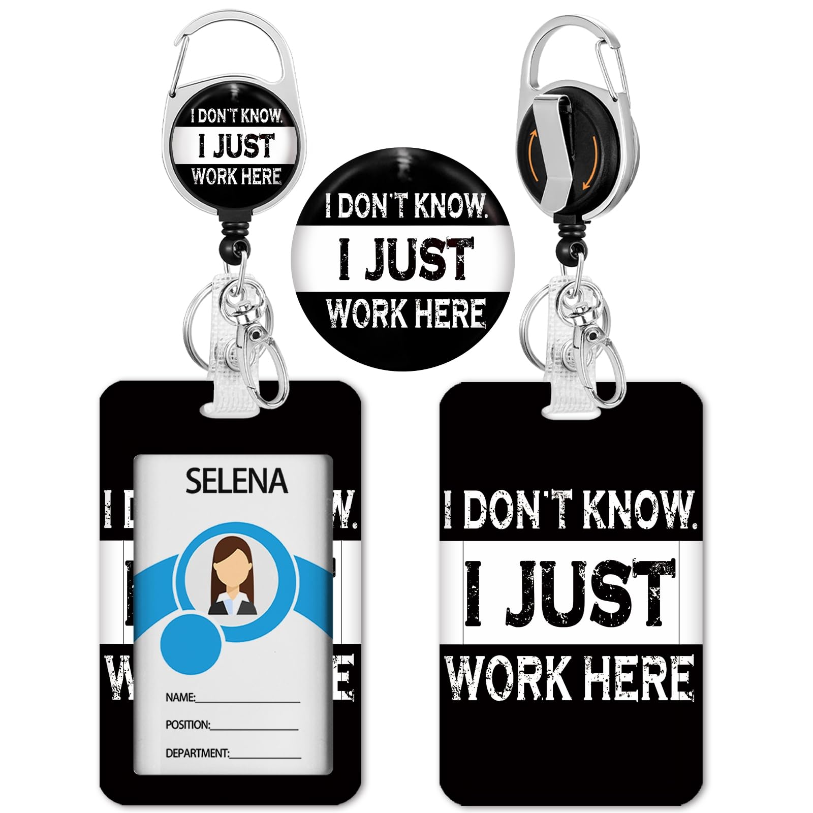Black & White Heavy Duty Retractable ID Badge Holder with Clip - Funny Work Badge Reel for Nurses, Teachers, Students - Office Name Tag & Card Holder - Perfect for Healthcare, Education & Corporate Gifts