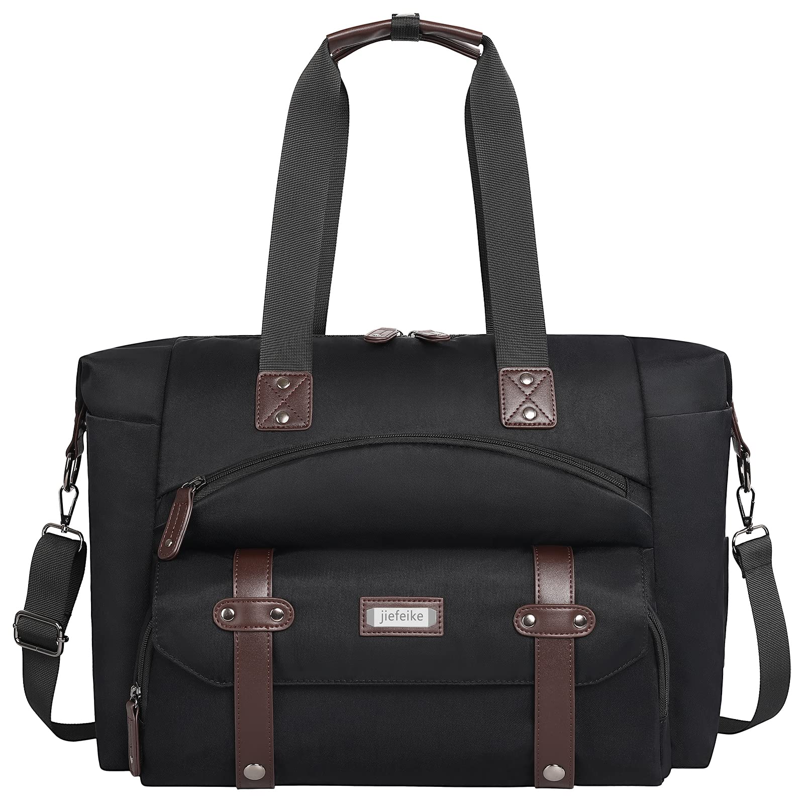 Jiefeike Black Diaper Bag with Changing Pad - Large Anti-Theft Travel Tote for Parents - Perfect for Hospital & Weekend Trips