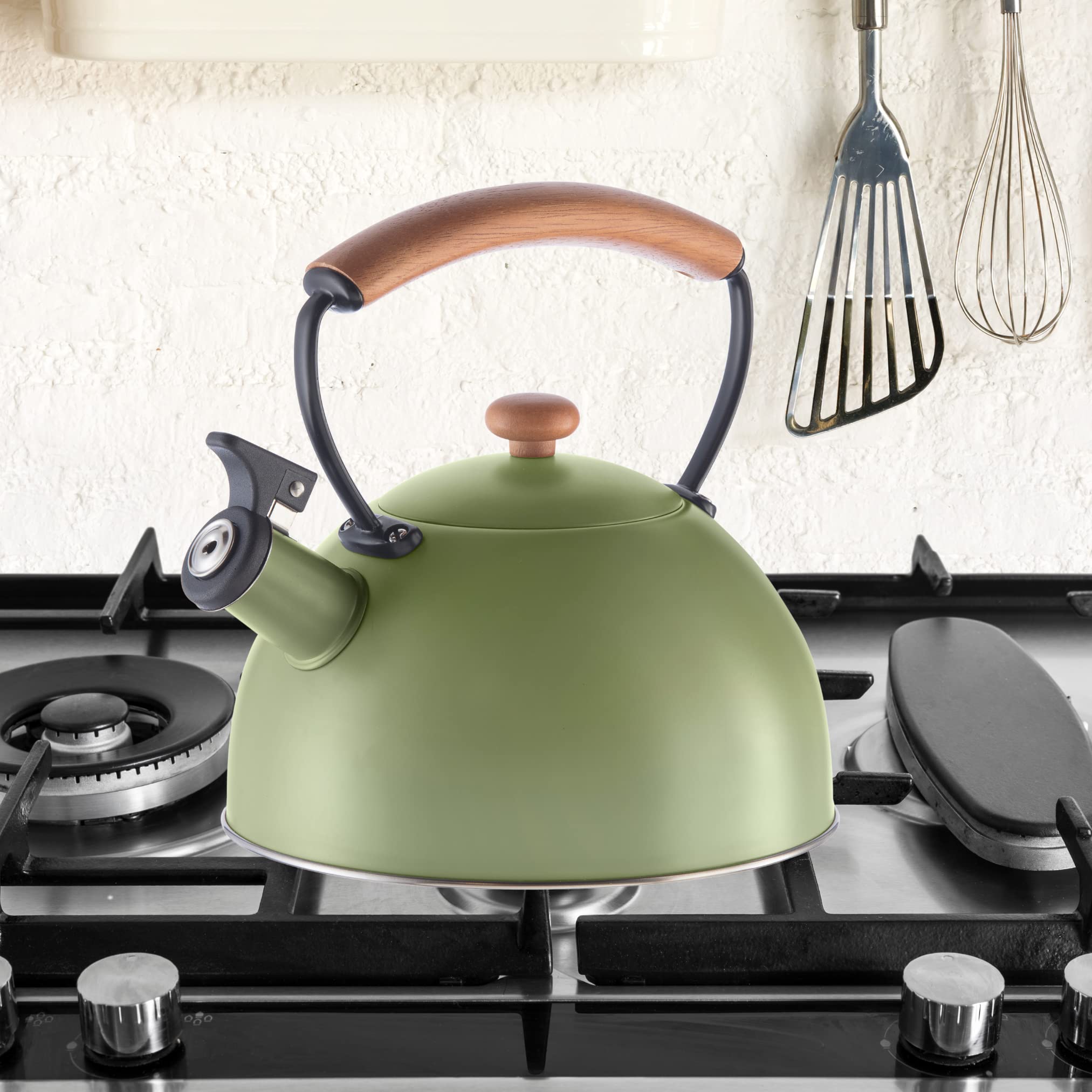 OGGI 2.5L Stainless Steel Tea Kettle with Loud Whistle & Cool-Touch Wood Handle - 85oz Stovetop Water Boiler for Tea, Coffee & Cooking - Perfect for Home, Office & Camping Use