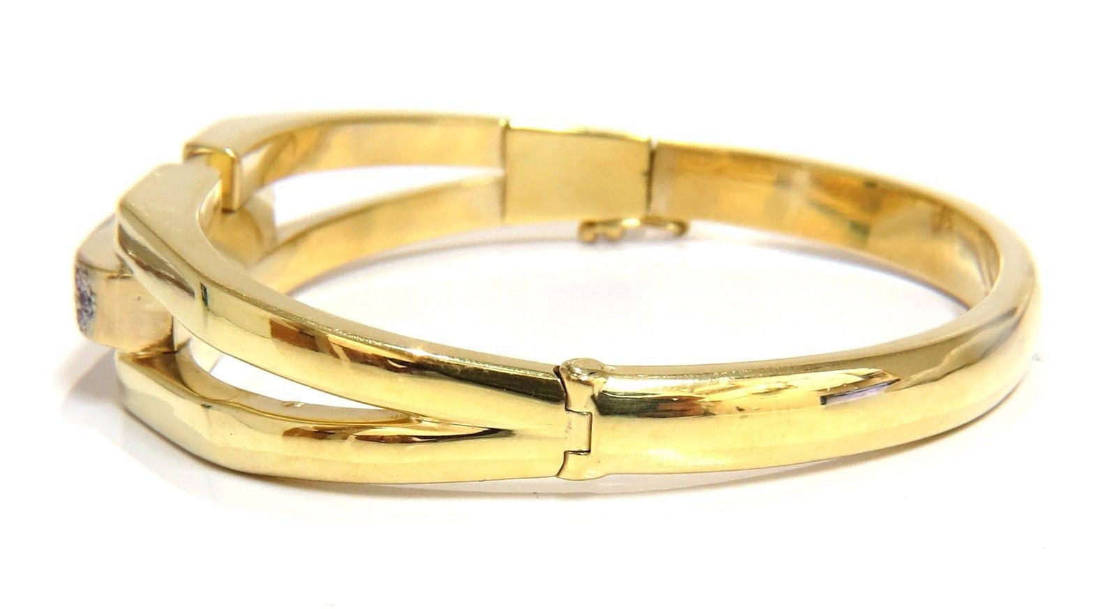 14Kt Gold Bangle Bracelet with 0.70ct Round Natural Diamonds - Raised Bar Deco Design for Women's Luxury Jewelry, Perfect for Weddings, Anniversaries & Special Occasions