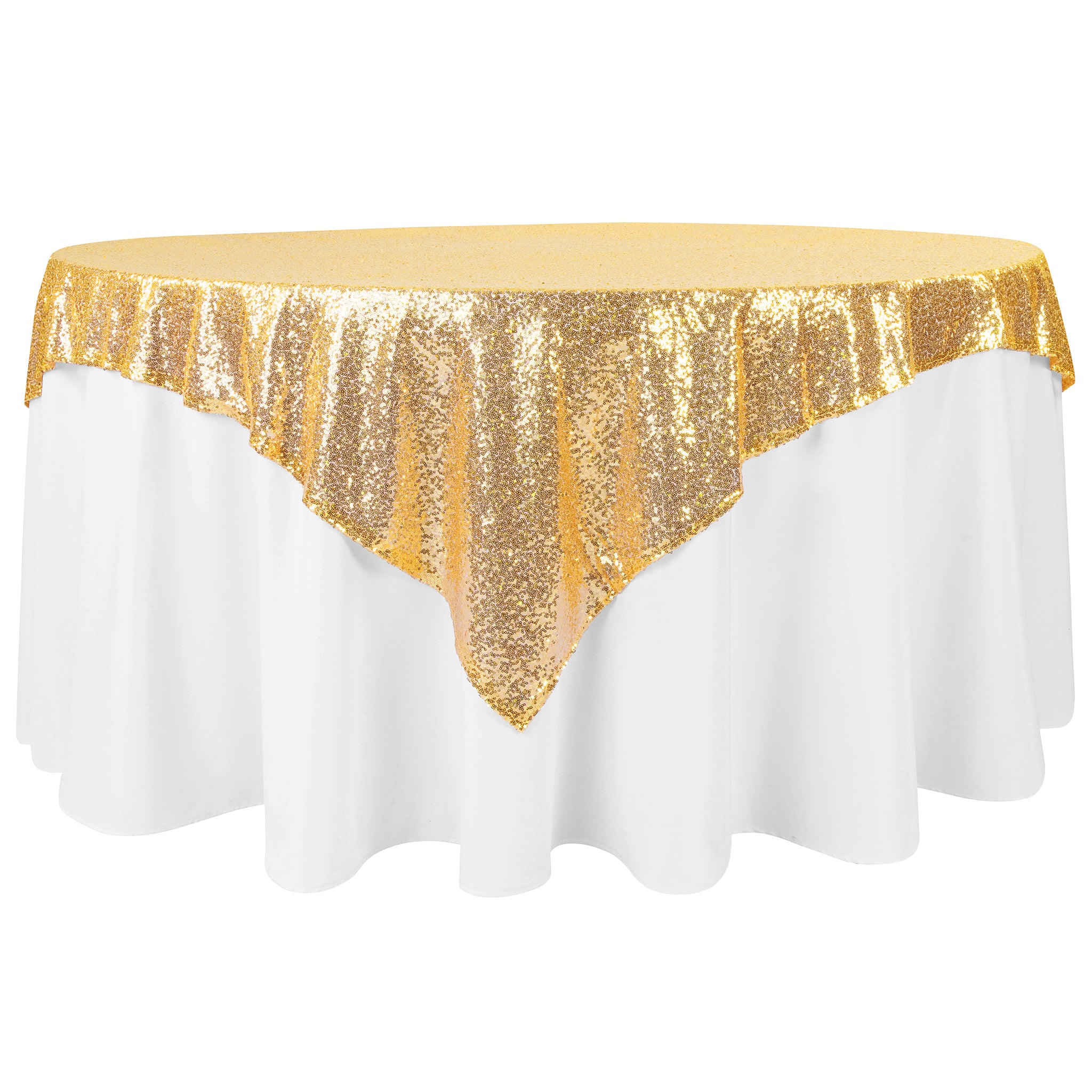 Glitz Sequin Mesh Net Table Overlay Topper 72x72 Square Gold - Elegant Party Table Decor for Weddings, Banquets & Special Events