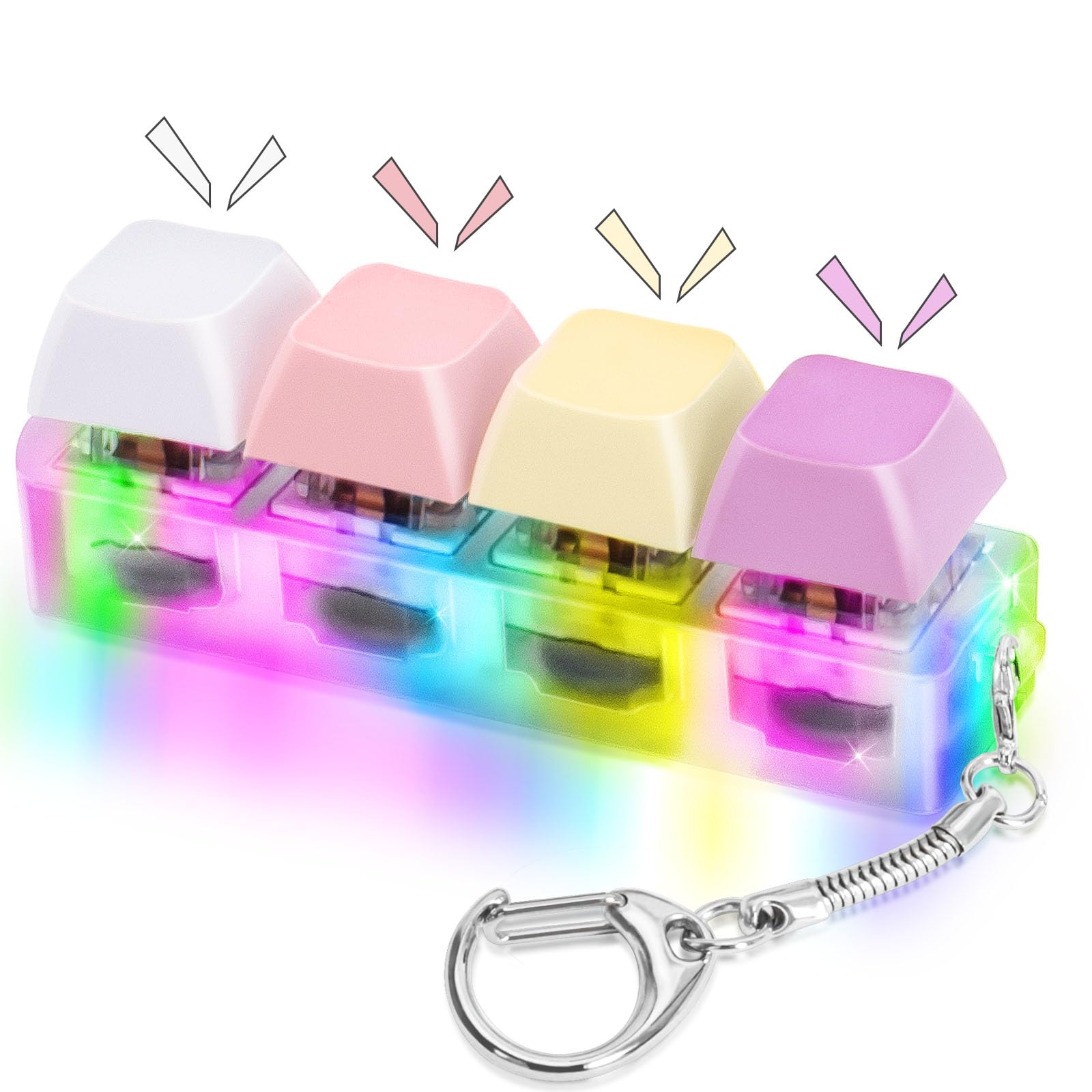 Fidget Keyboard Clicker with LED Light - Stress Relief Sensory Toy for Adults & Kids - Anxiety Relief, Focus Aid - Macaron 4-in-1 Keychain - Perfect for Office, School & Travel