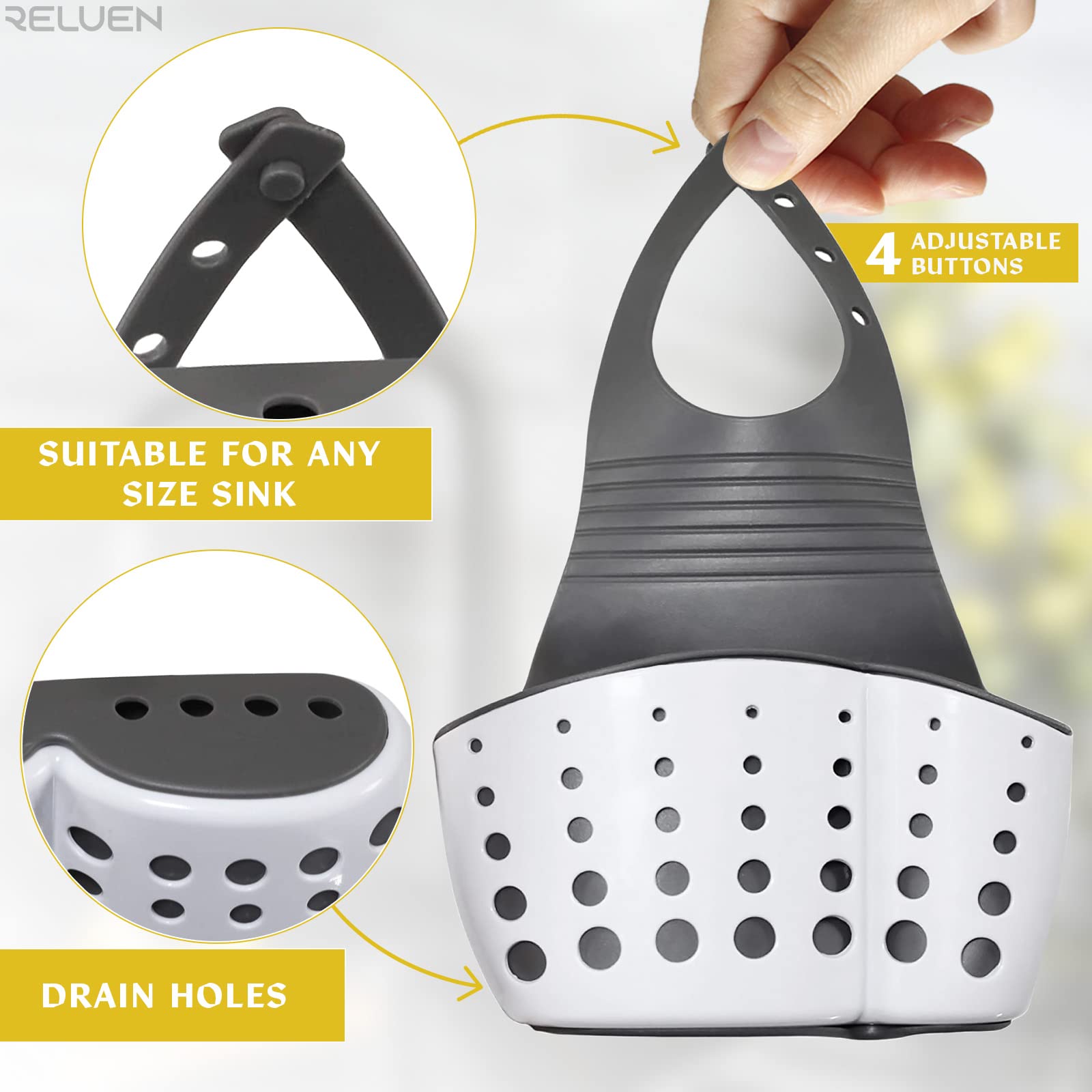 Adjustable Silicone Sponge and Soap Holder for Kitchen Sink - Over the Faucet Hanging Organizer with Strap - Durable Sink Caddy for Sponges and Dish Soap - Perfect for Kitchen Organization and Cleaning Accessories Storage
