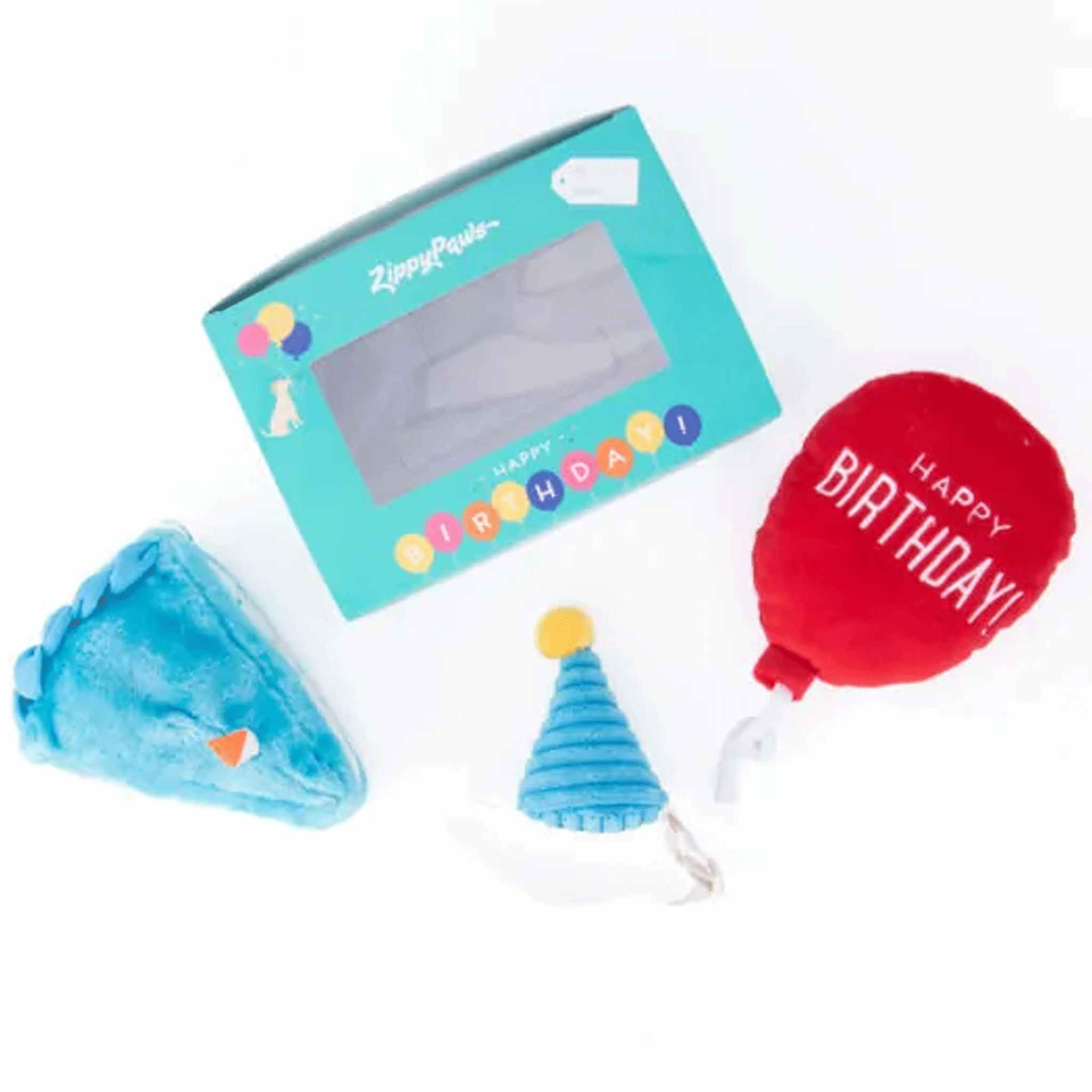 Zippy Paws Birthday Box - Blue Dog Toys for Small & Medium Dogs - Fun Interactive Chew Toys for Puppy Birthday Parties & Playtime
