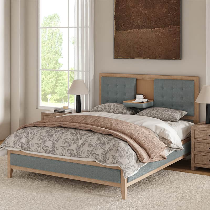 Sabina Upholstered Platform Bed with Adjustable Headboard - Solid Wood Frame Queen Size Bed - Perfect for Modern Bedroom, Guest Room & Master Suite