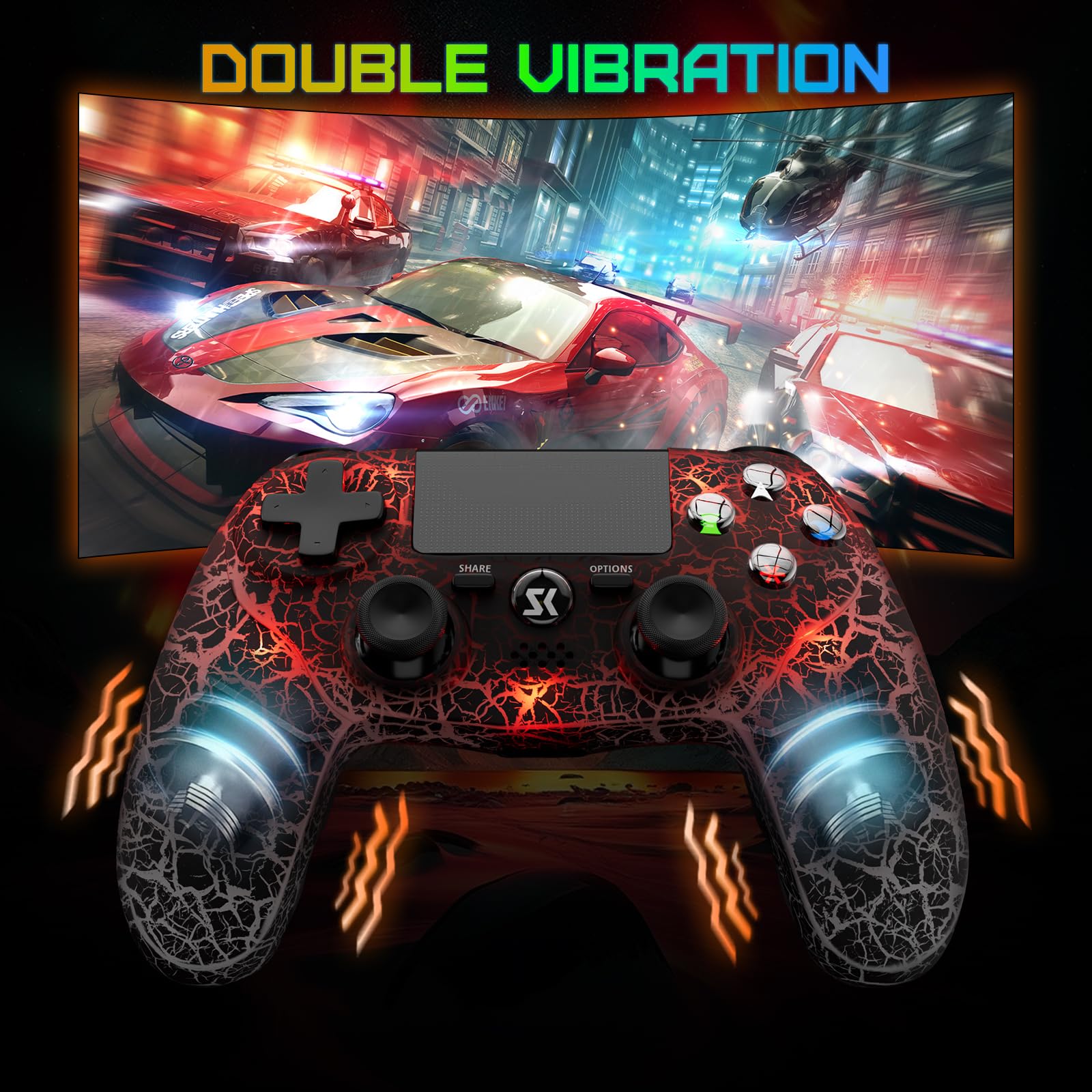 Wireless PS4 Controller for PlayStation 4/Pro/Slim - Adjustable RGB Lighting, 1000mAh Battery, 6-Axis Motion Sensor, Dual Vibration, 3.5mm Audio Jack - Black | Perfect for Gaming, Streaming & Long Play Sessions