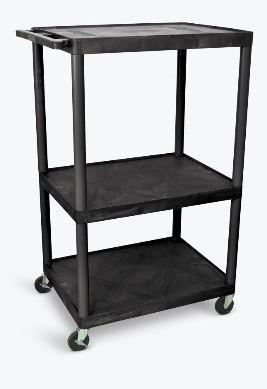 Luxor Black Endura 3-Shelf AV Media Cart - Heavy Duty Rolling TV Stand for Classroom, Office, or Home Entertainment System