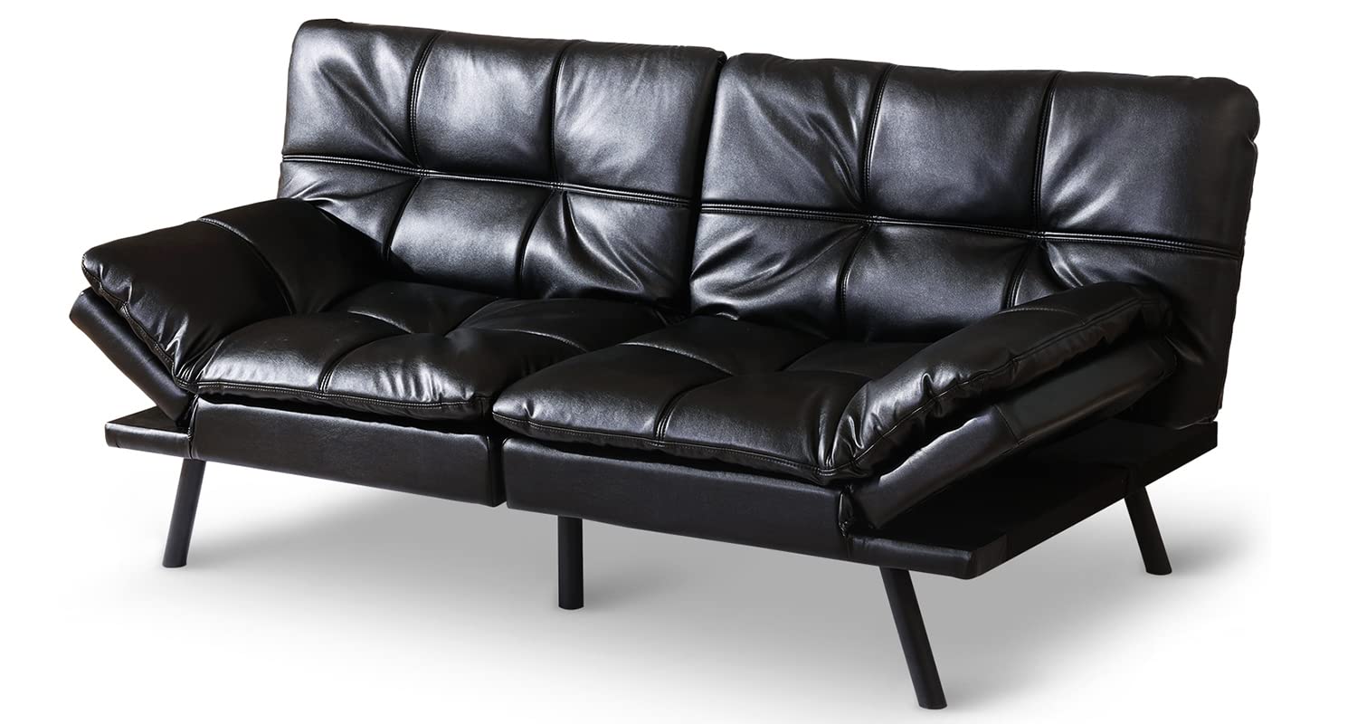 Opoiar Convertible Futon Sofa Bed with Memory Foam Mattress - Faux Leather Modern Daybed & Loveseat for Small Spaces, Black | Perfect for Guest Rooms, Apartments & Compact Living Areas