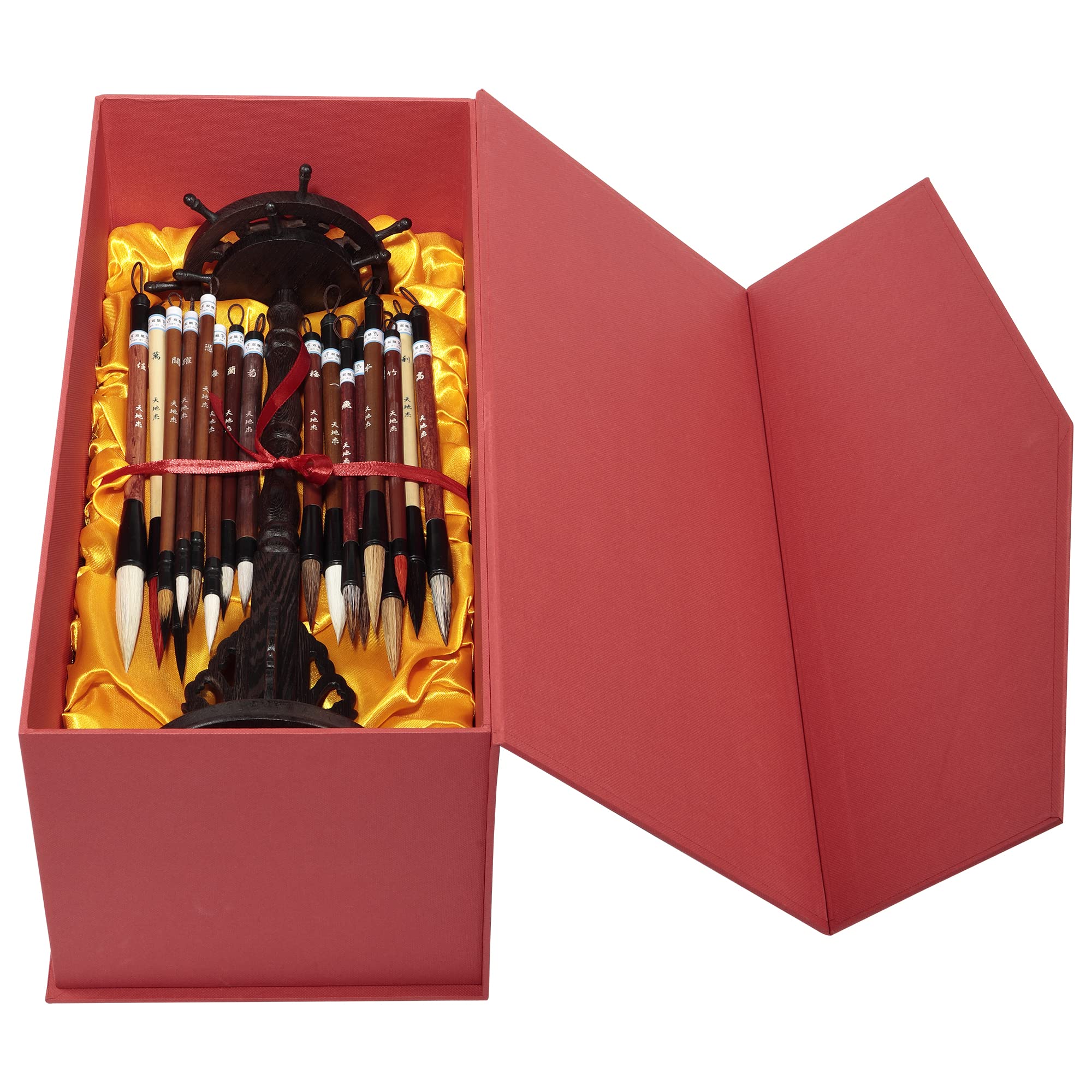 Premium Chinese Calligraphy Brush Set - Golden Panda Master Rosewood & Bamboo Brush Kit with Rotating Stand & Magnetic Closure Box | Perfect for Calligraphy Art, Gift Giving & Home Decoration