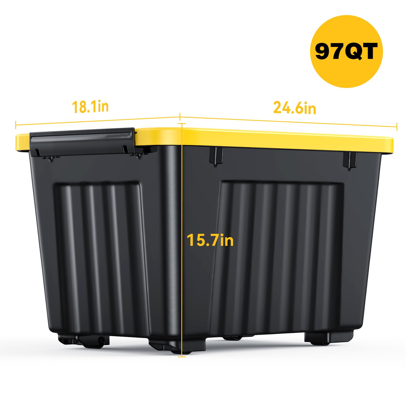 Nazhura 97 Quart Plastic Storage Bin - Stackable & Nestable Storage Boxes with Secure Latching Buckles, Large Organizer Container for Home, Garage & Office (Black/Yellow, 4-Pack) - Perfect for Seasonal Decor, Toys, Clothes & Household Organization