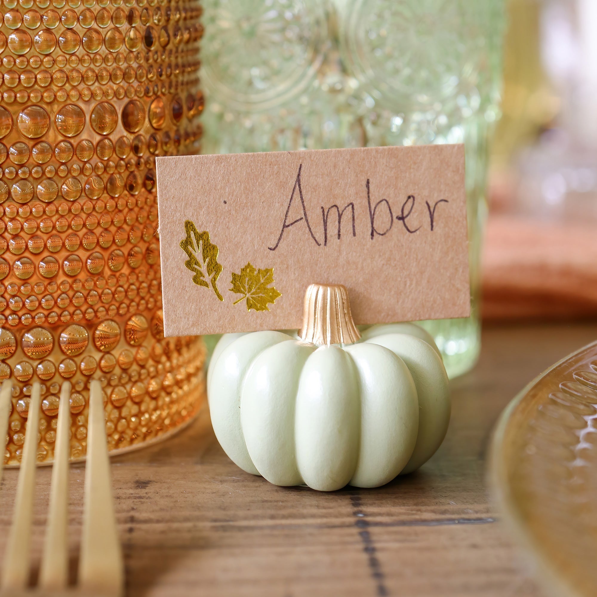 Elegant Sage Green Pumpkin Place Card Holders - Set of 6 for Thanksgiving, Fall Wedding, and Autumn Table Decorations