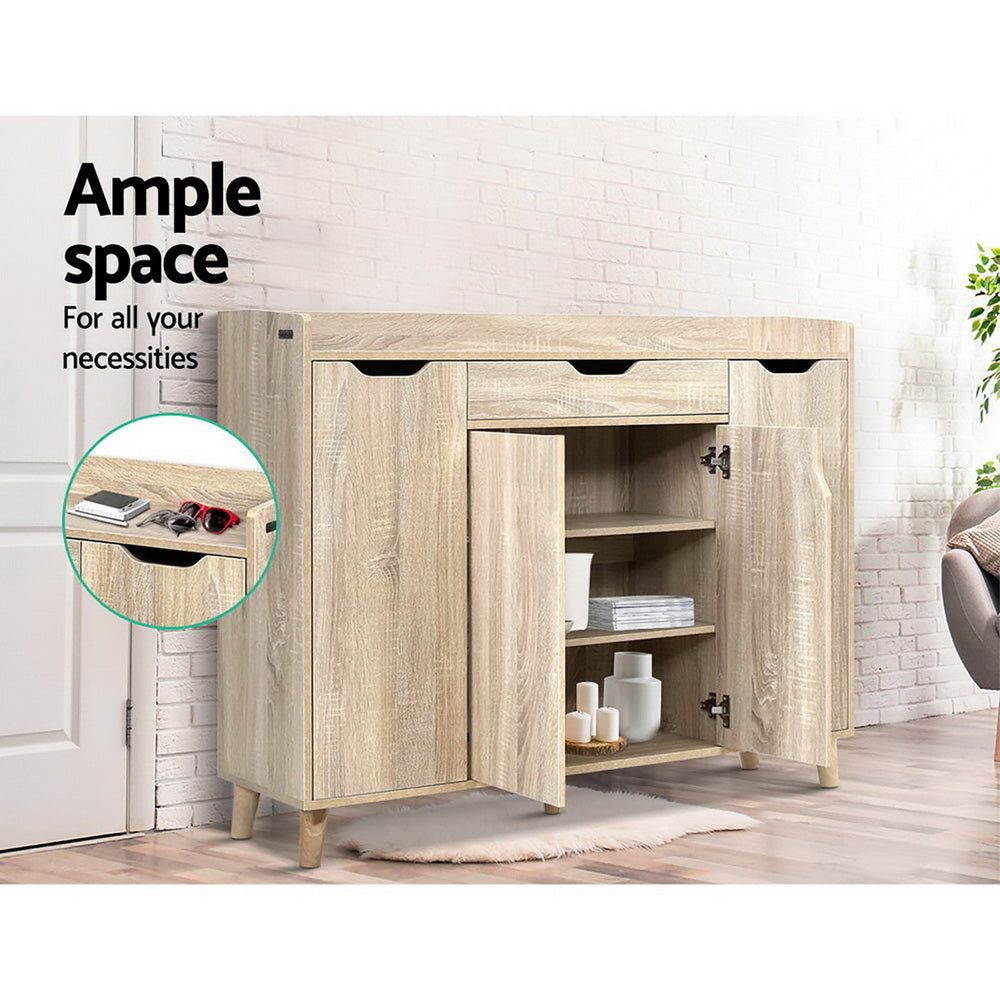 120cm Wooden Shoe Storage Cabinet with Drawers - Shoe Organizer Rack for Entryway, Closet & Bedroom - Space Saving Shoe Cupboard for Home Organization
