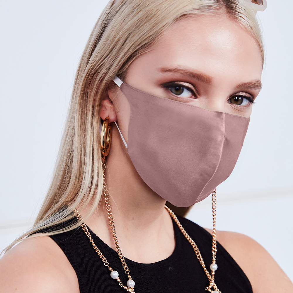 Luxury Silk Face Mask in Rose Gold - Breathable & Comfortable for Daily Wear, Travel, and Special Occasions