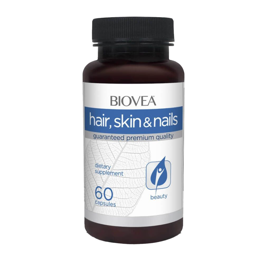 Biovea Hair, Skin & Nails Supplement - 60 Vegetarian Capsules for Stronger Hair, Glowing Skin & Healthy Nails | Perfect for Daily Beauty Routine & Wellness Support